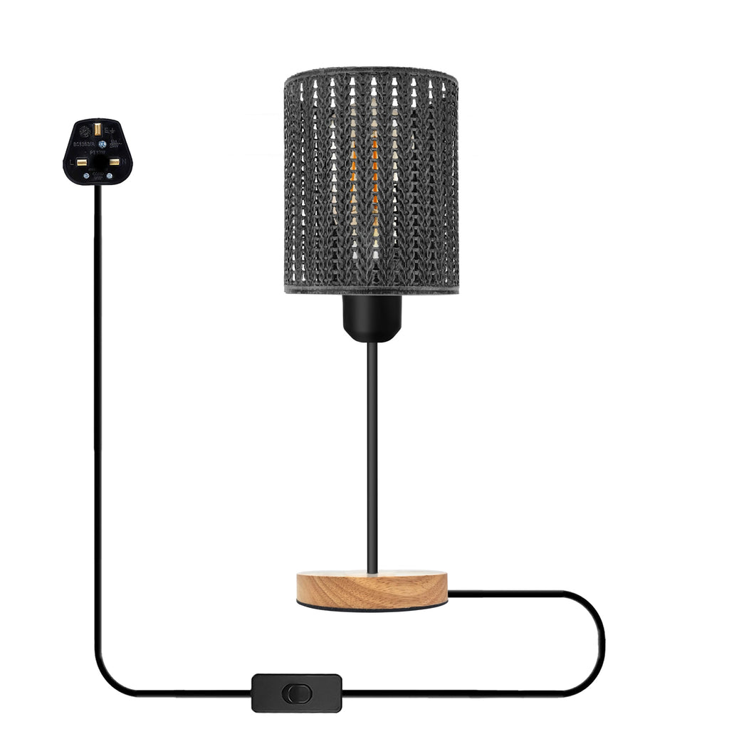 Industrial Metal Wire Cage Table Lamp, Wood Stand, On/Off Switch