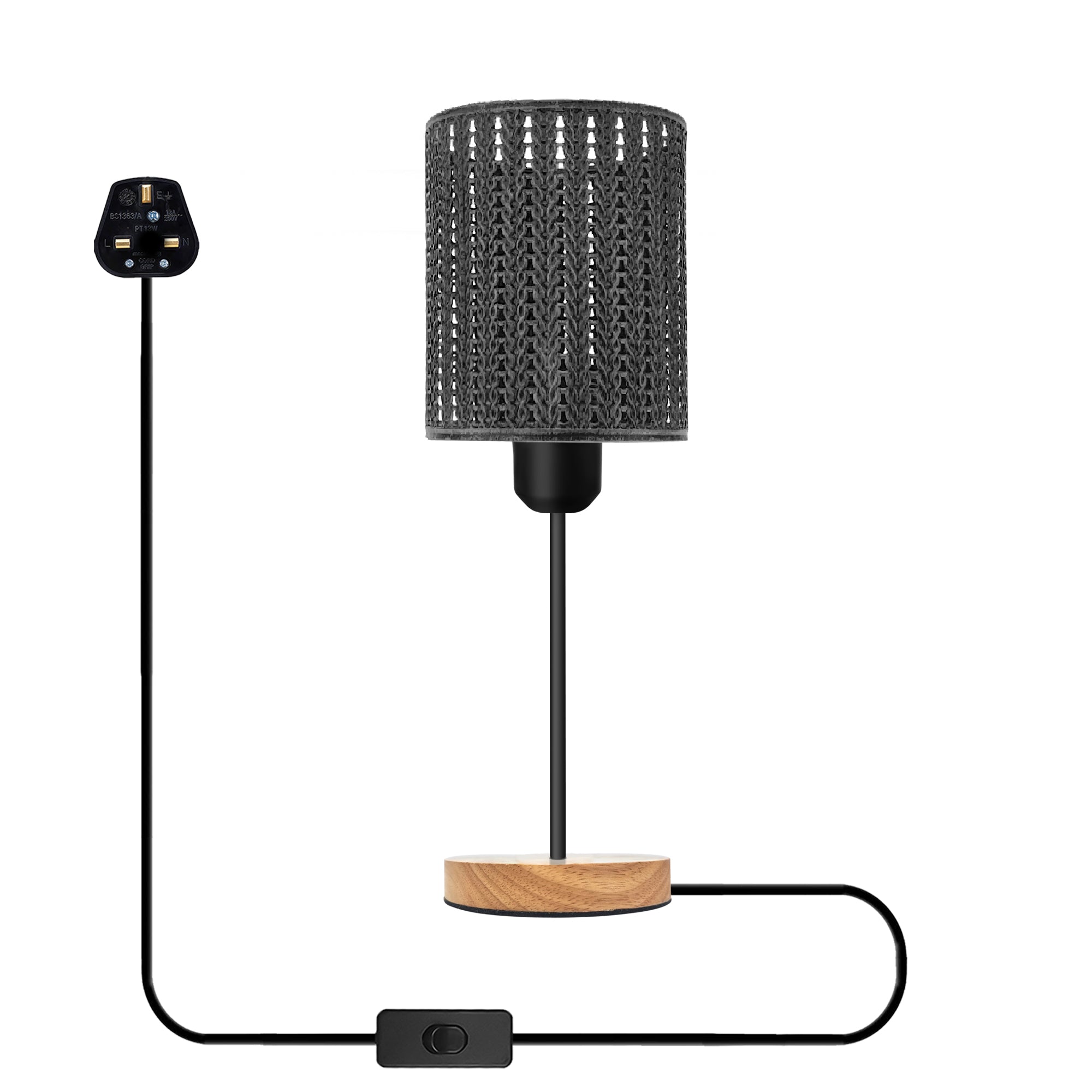 Industrial Metal Wire Cage Table Lamp, Wood Stand, On/Off Switch