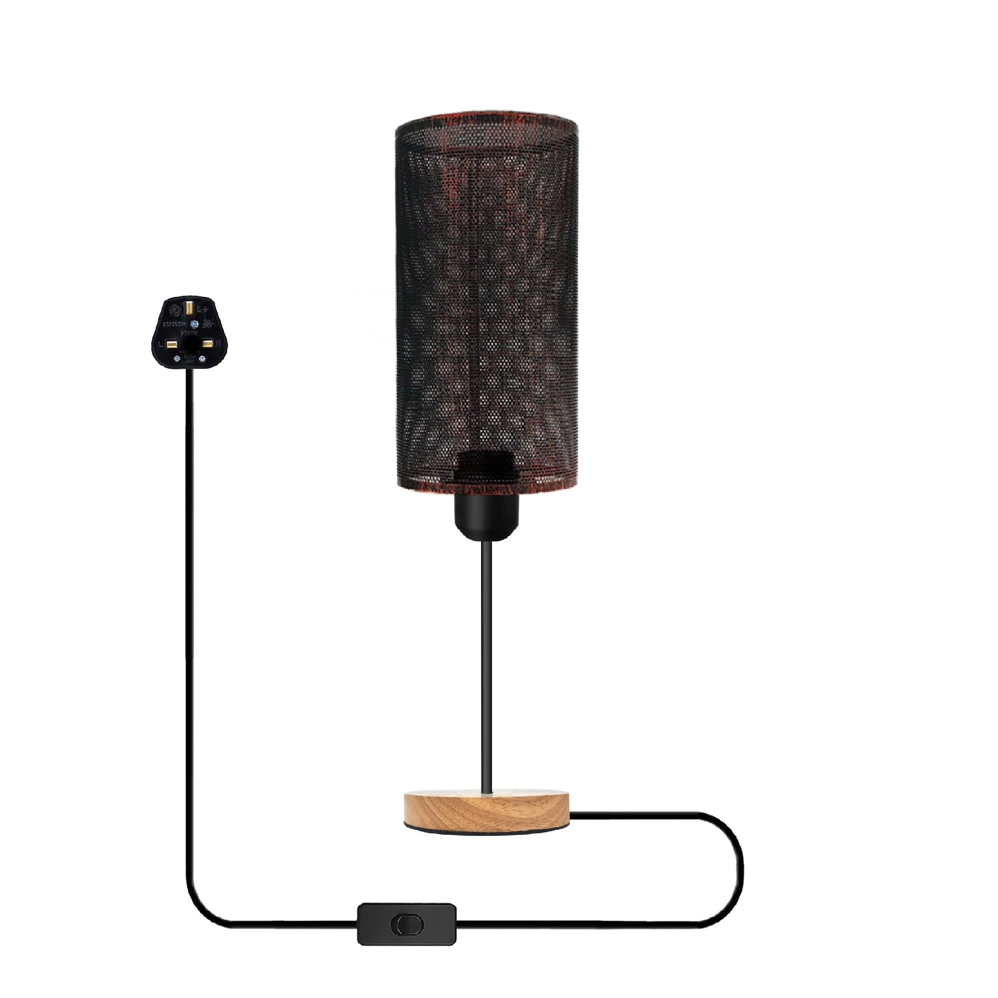 Industrial Metal Cage Table Lamp with Natural Wooden Stand Bedside