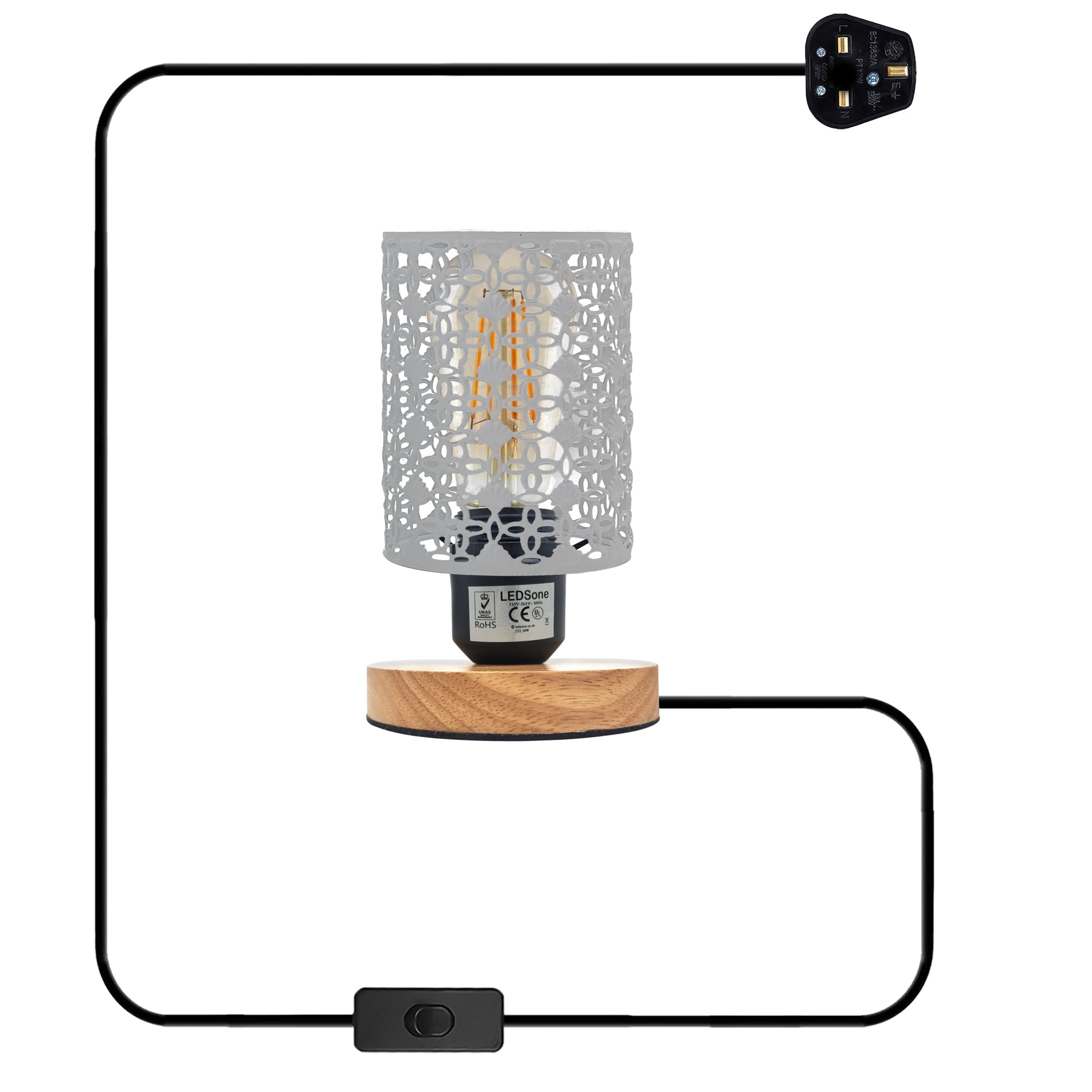 Charming Wire Cage Table Lamp with Wooden Base, Modern Desk Bedside Light