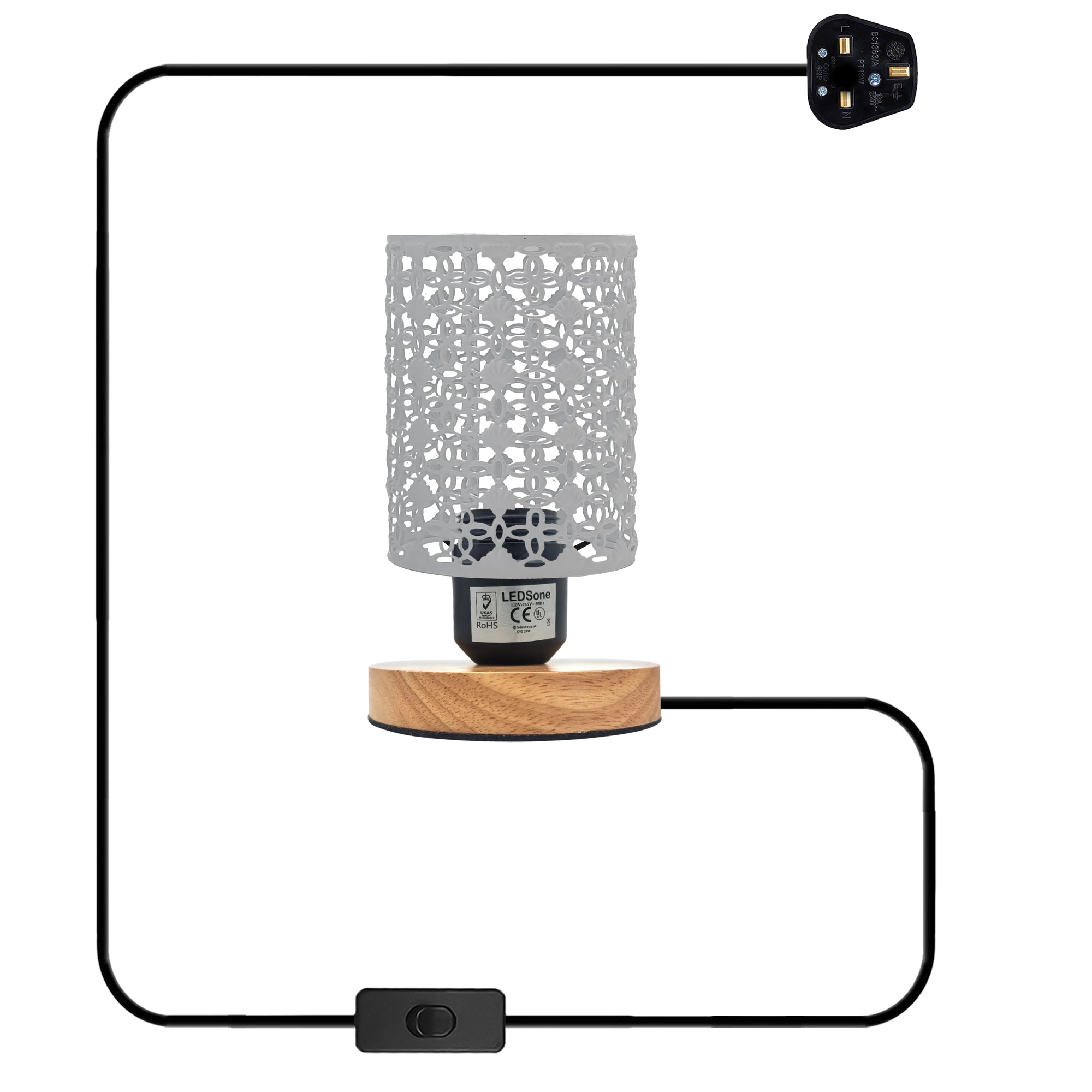 Charming Wire Cage Table Lamp with Wooden Base, Modern Desk Bedside Light