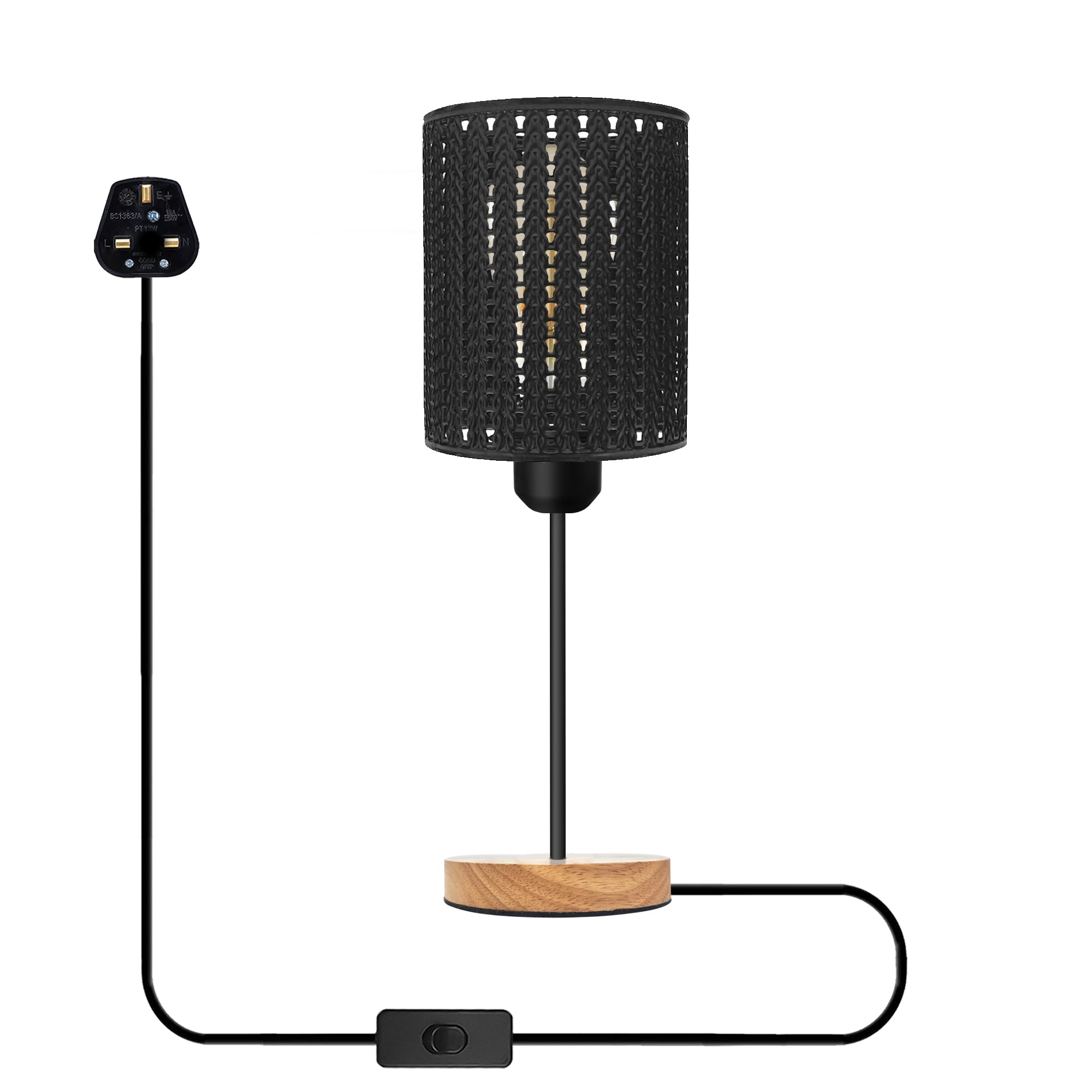 Industrial Metal Wire Cage Table Lamp, Wood Stand, On/Off Switch