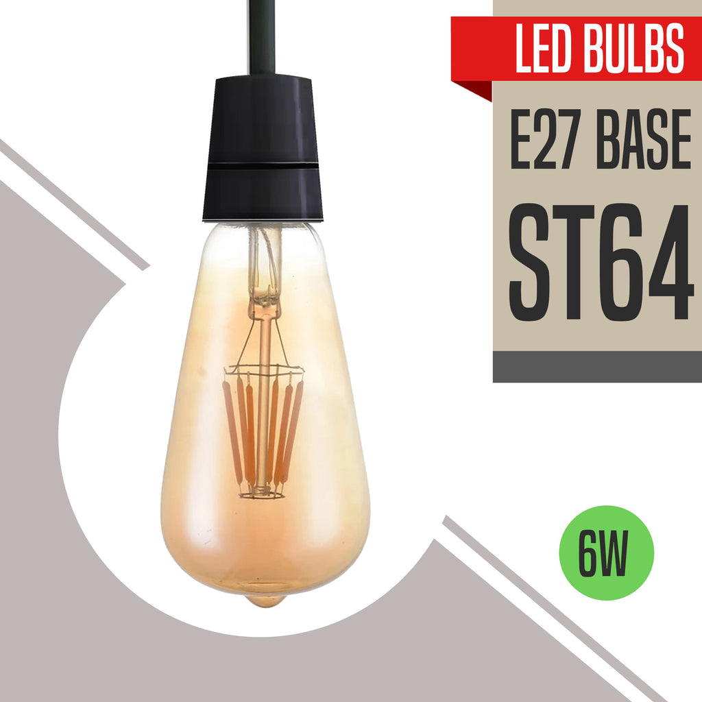 6-Pack Dimmable Vintage Filament LED Edison Bulbs, E27 Warm White
