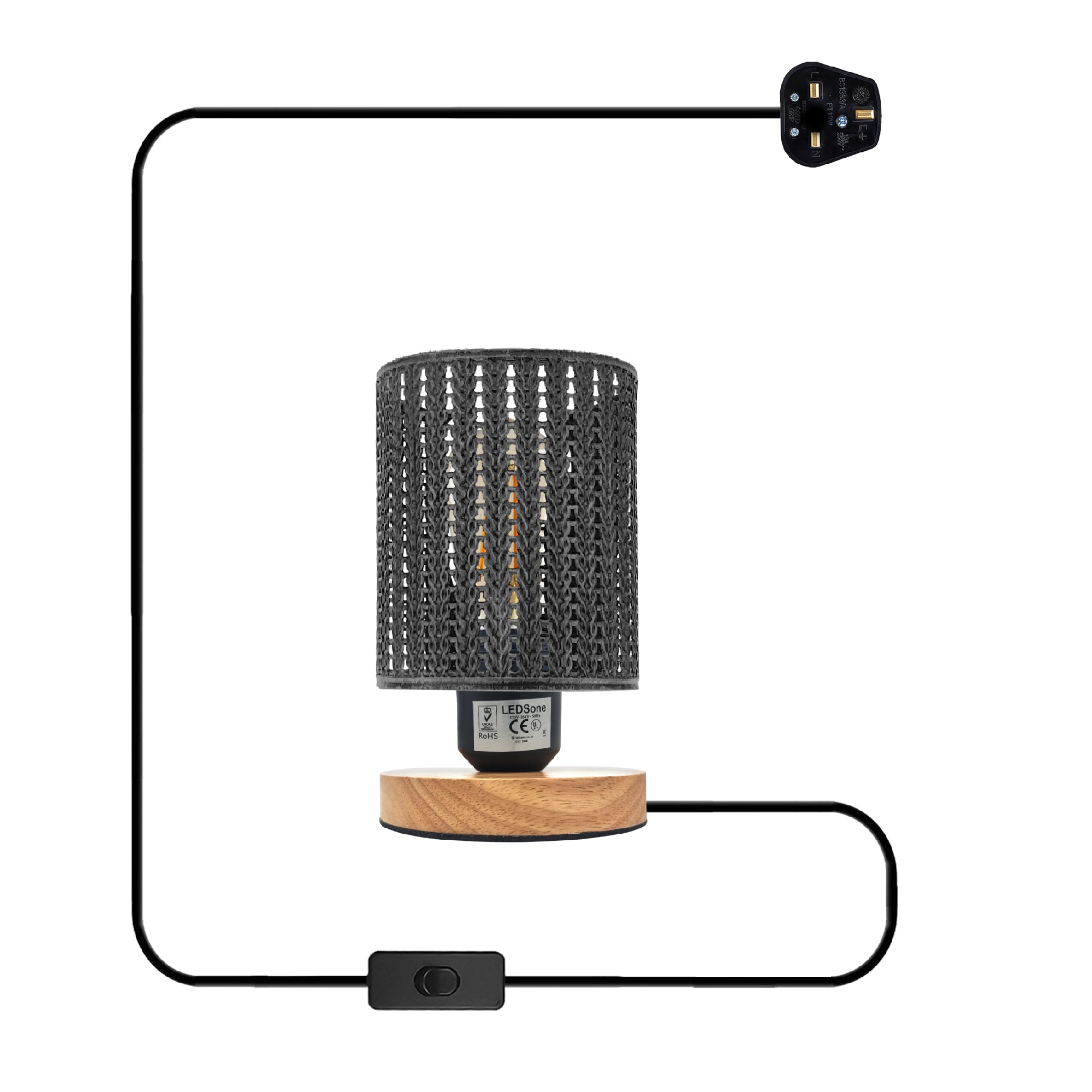 Modern Industrial Metal Wire Cage Desk Lamp with Wooden Base