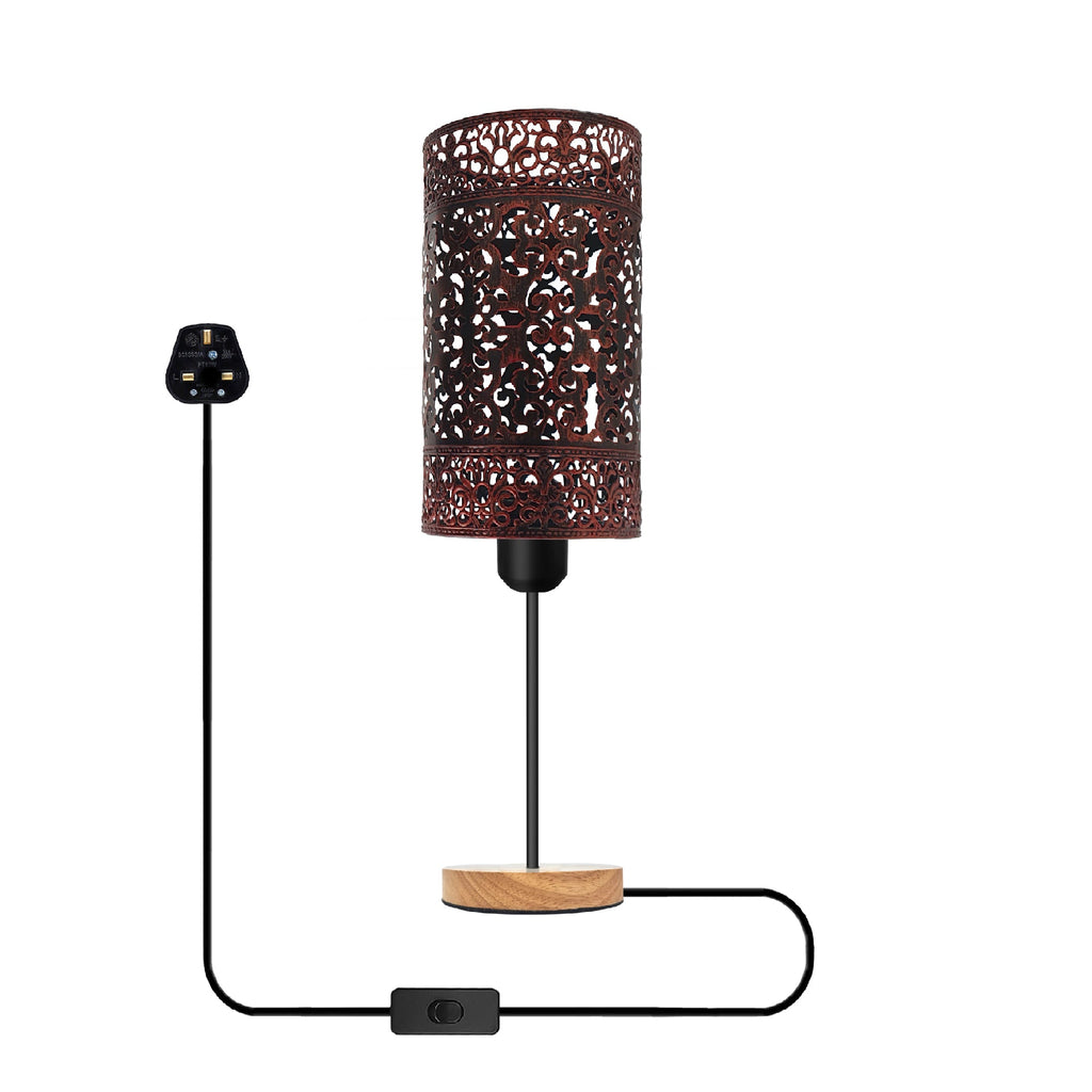 Rustic Metal Cage Table Lamp with Wooden Base, E27 Socket, On/Off
