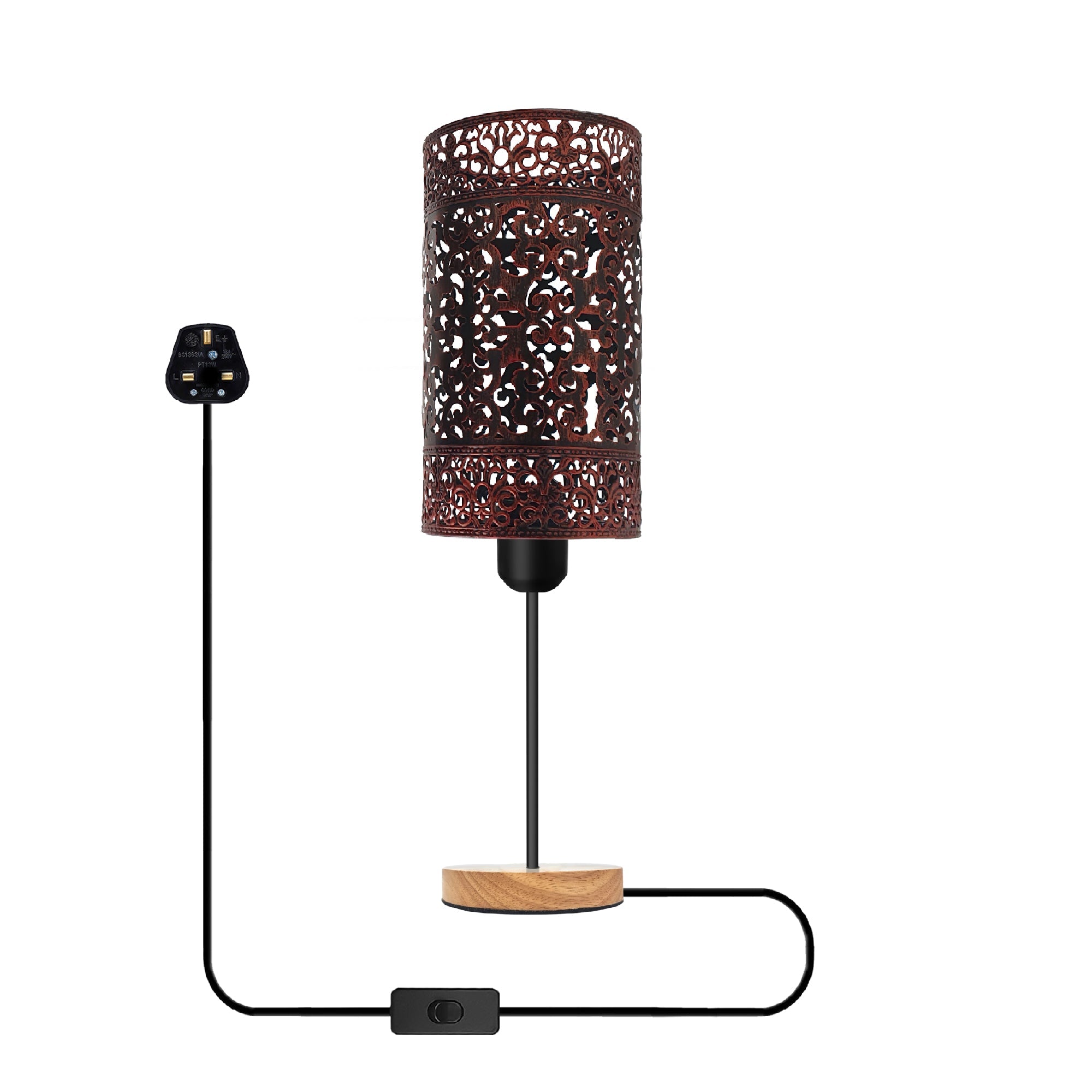 Rustic Metal Cage Table Lamp with Wooden Base, E27 Socket, On/Off