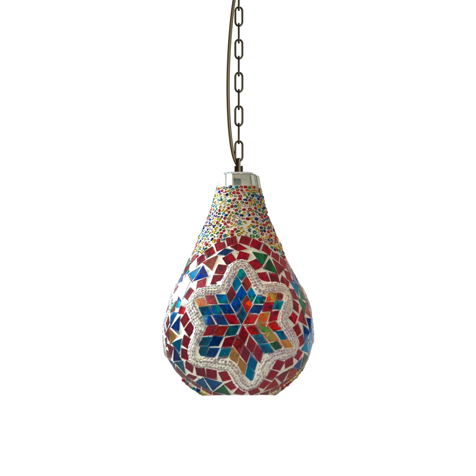 Vibrant Turkish Moroccan Mosaic Glass Pendant Light, Adjustable Hanging Bulb Fixture