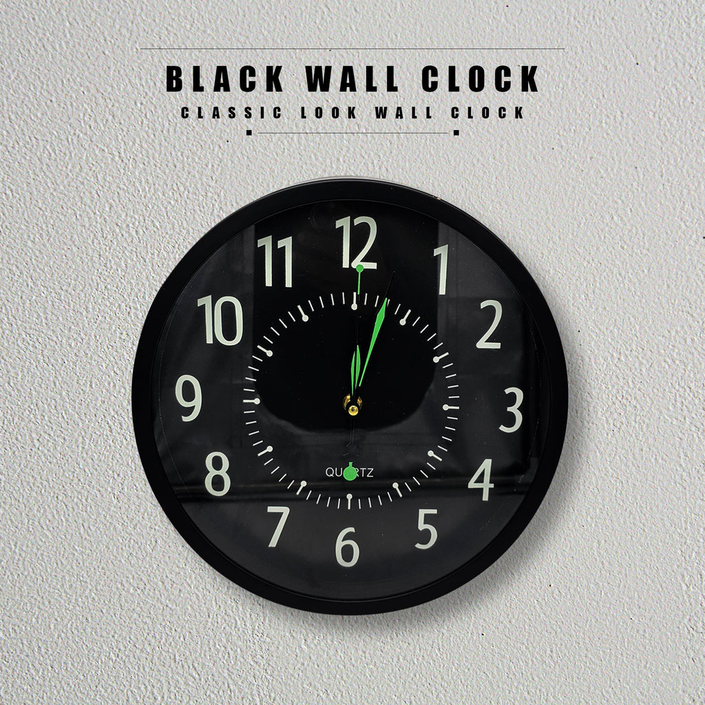 Modern Black Round Wall Clock Silent Non-Ticking Glass Face