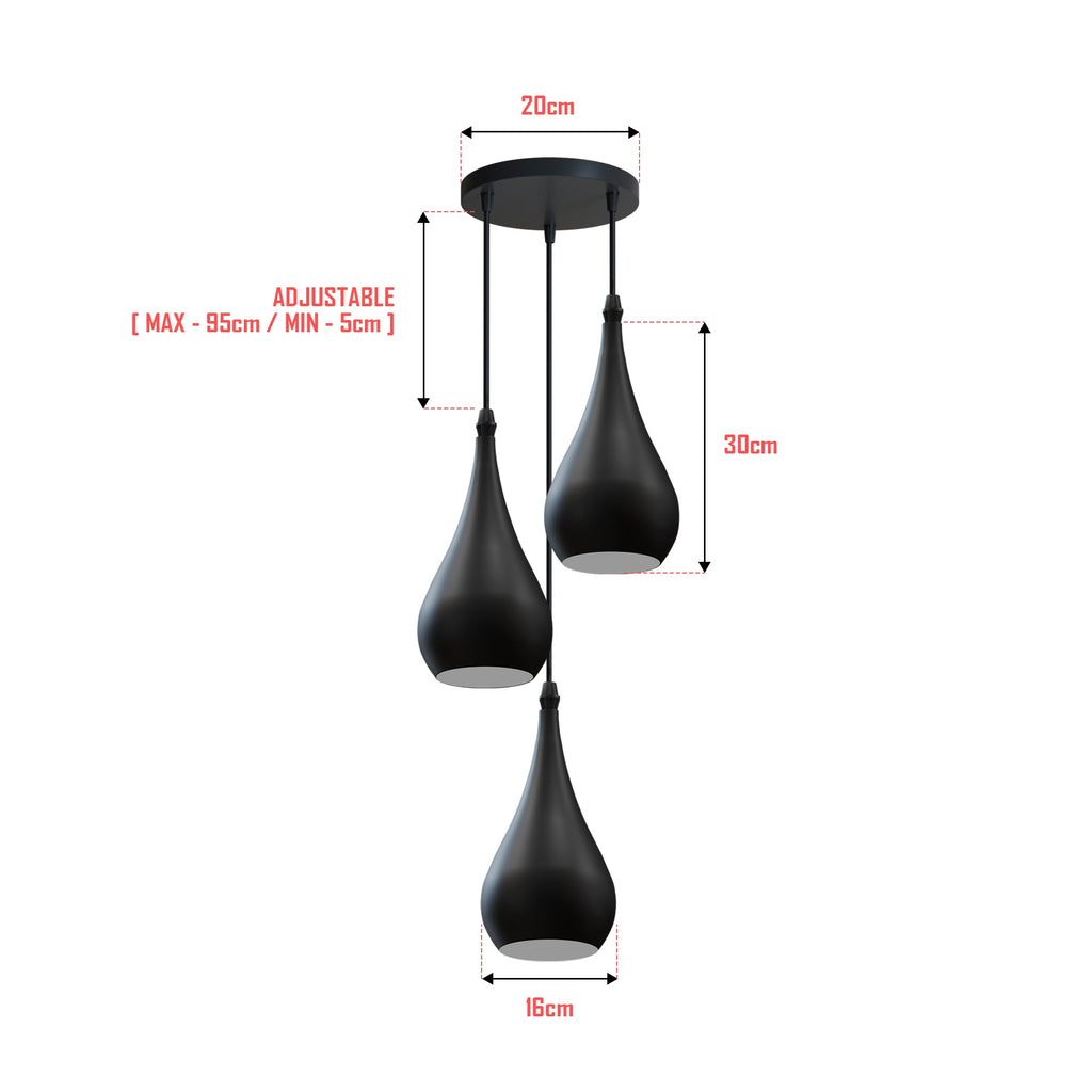 Modern 3 Way Multi Teardrop Ceiling Pendant Light Adjustable Shades