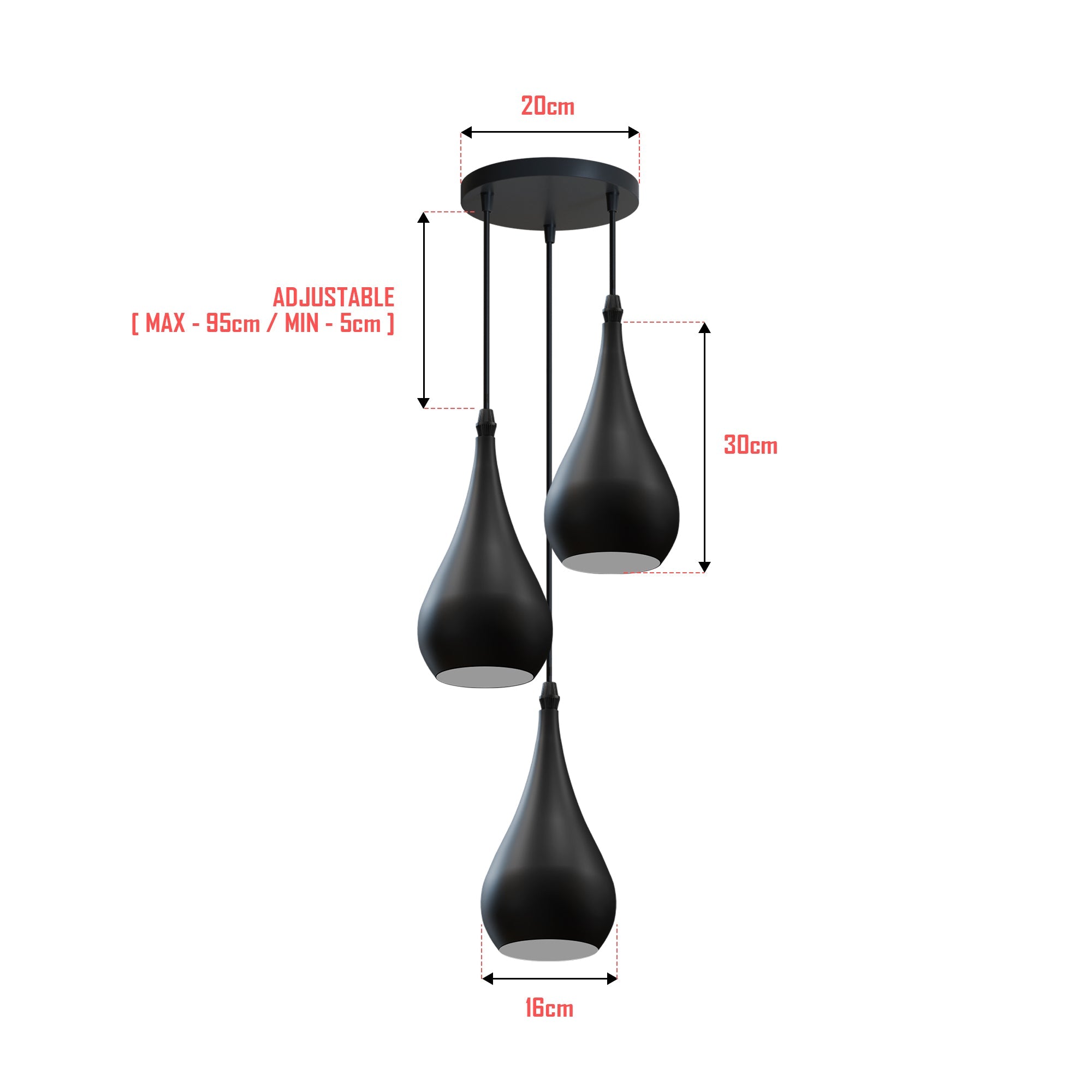 Modern 3-Way Multi Teardrop Ceiling Pendant Light Fixture E27 Base