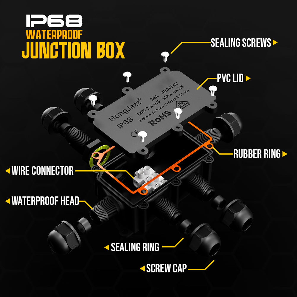 IP68 Waterproof Outdoor Electrical Cable Wire Connector Junction Box