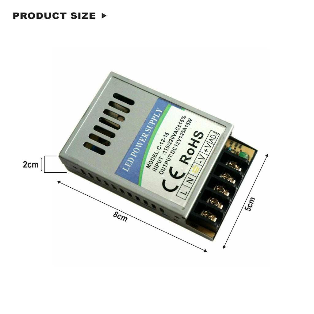 Compact 12V IP20 Switching Power Supply Driver for LED Lighting Projects