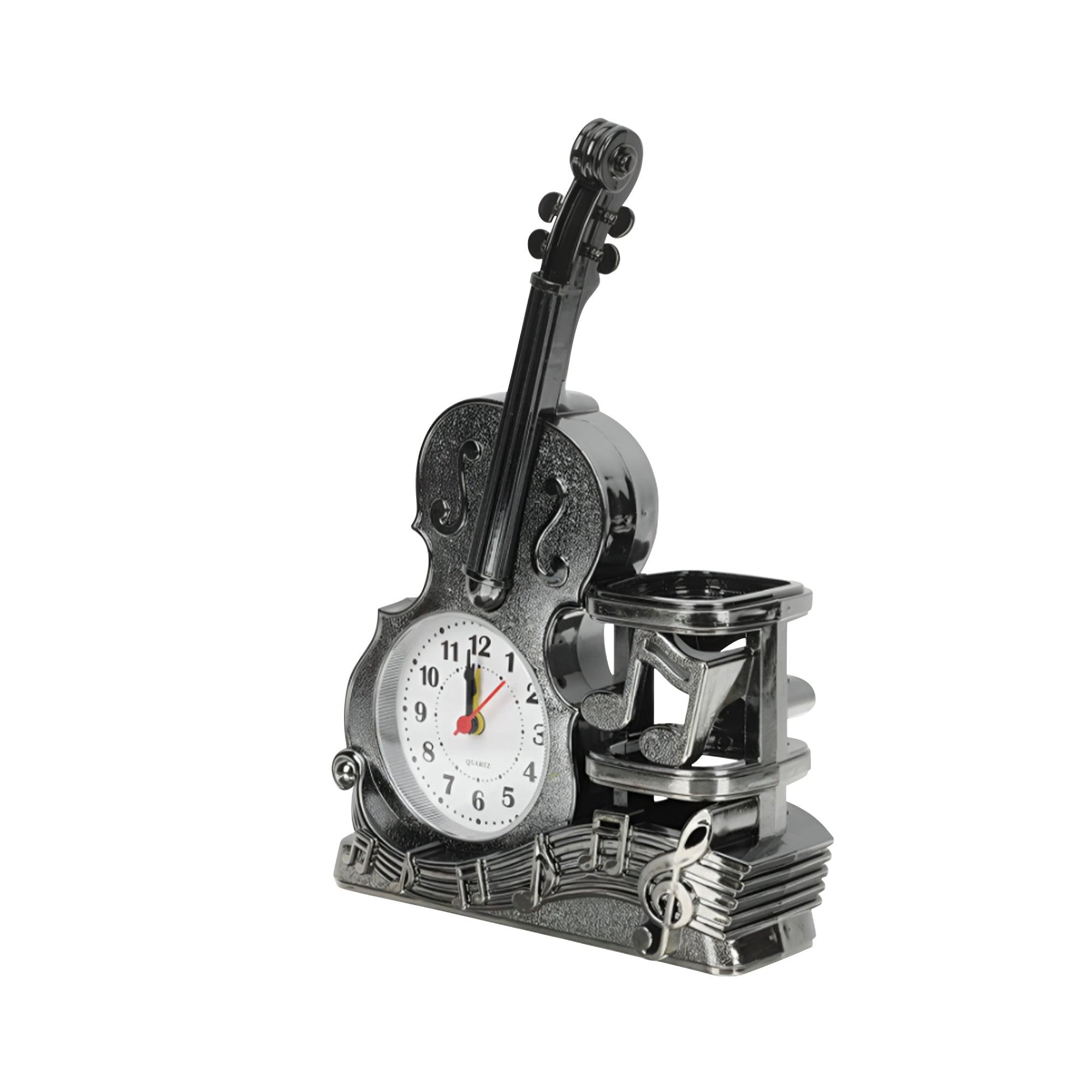 Whimsical Violin Alarm Clock & Pen Holder for Creative Desk Organization