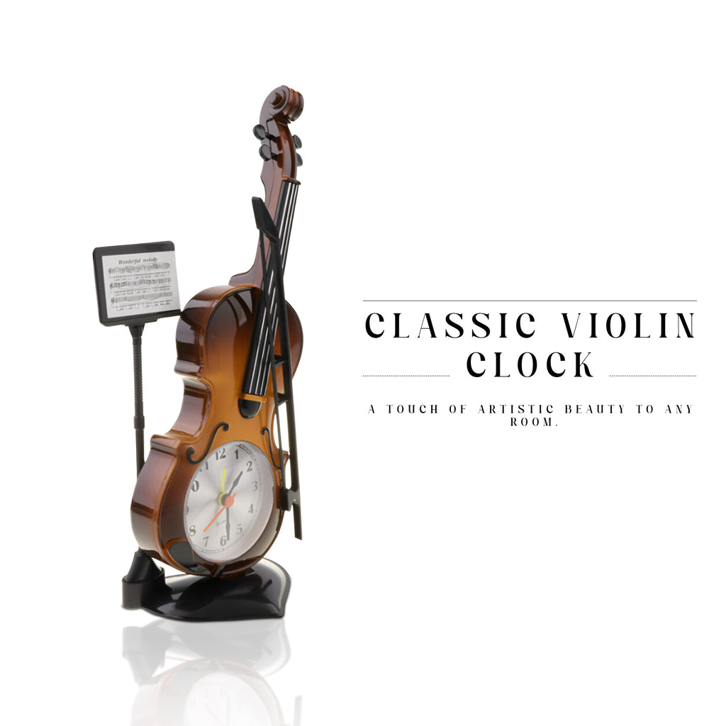 Elegant Violin Design Alarm Clock for Music Lovers, Decorative Bedside Table Clock