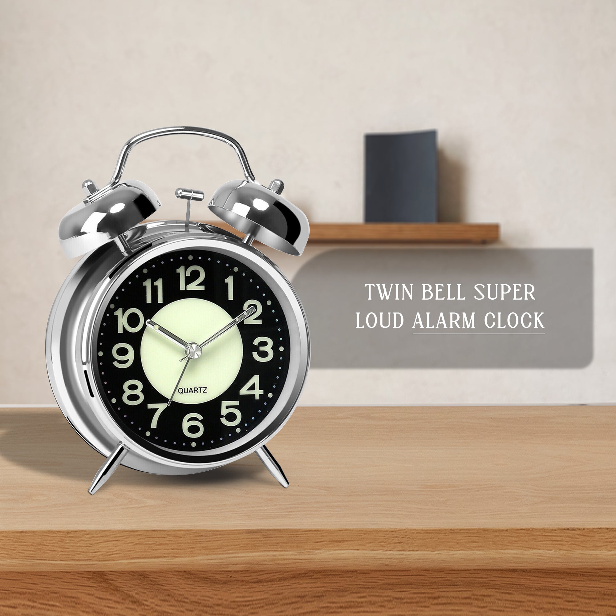 Retro Twin Bell Loud Bedside Alarm Clock Battery Operated for Heavy Sleepers