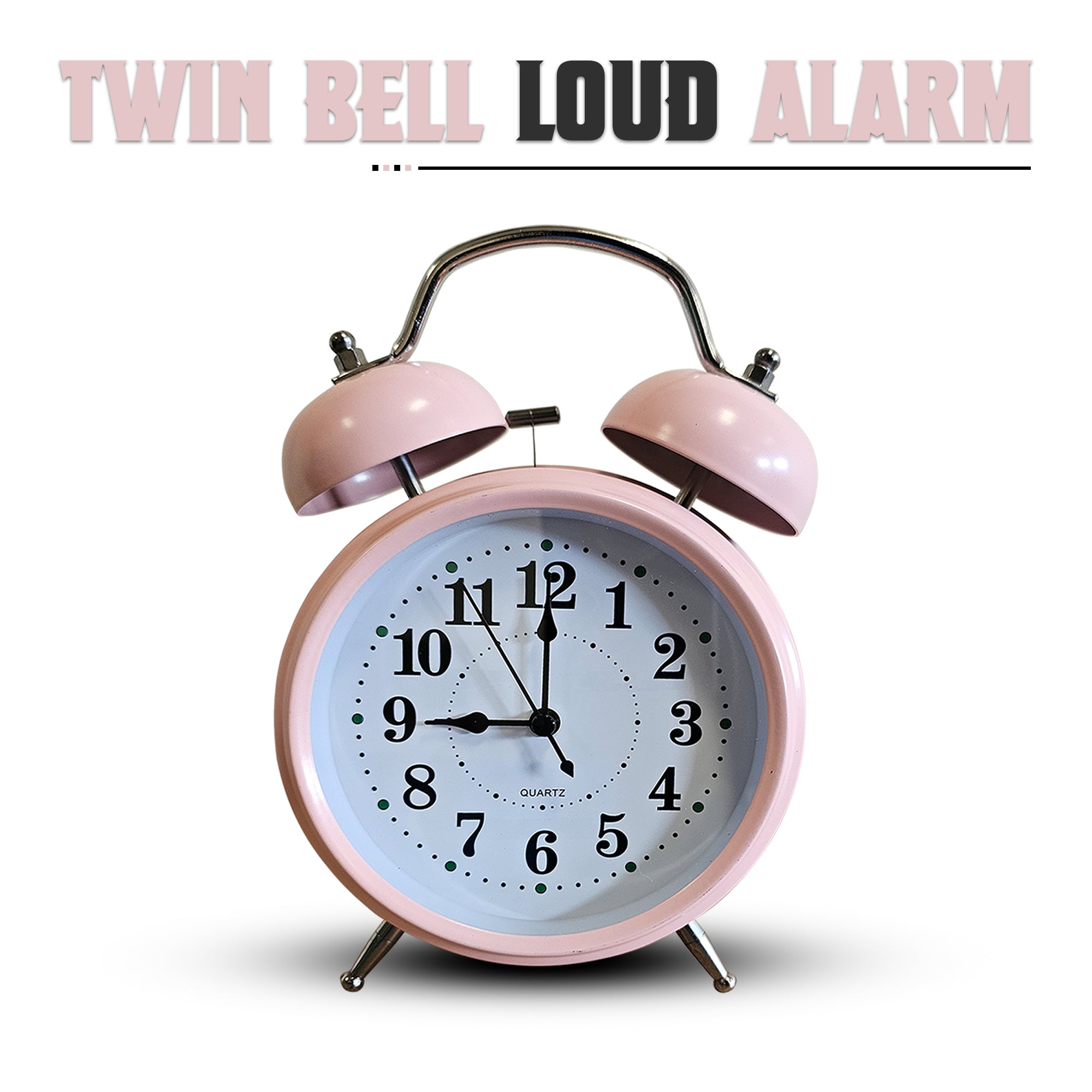 Retro Twin Bell Loud Bedside Alarm Clock Battery Operated Analogue