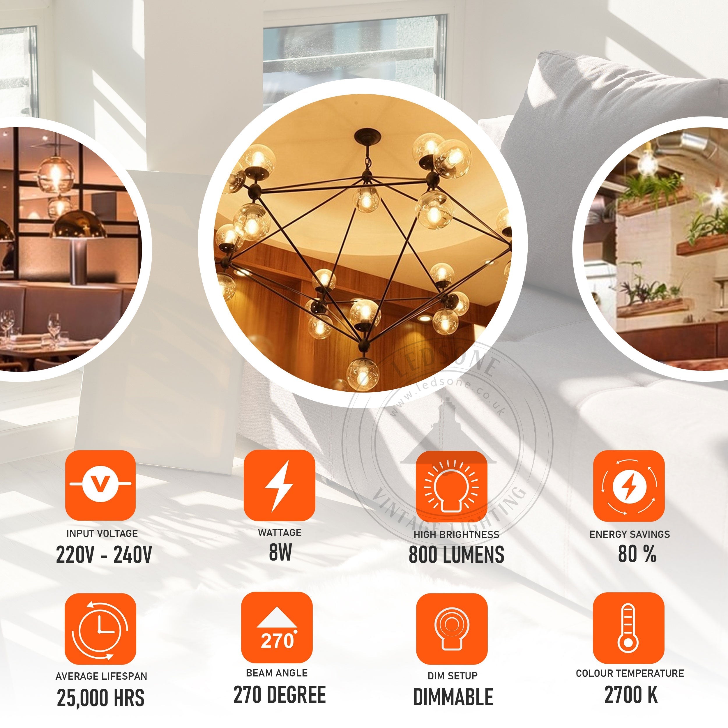 10-Pack G95 E27 8W LED Globe Vintage Retro Warm White Light Bulbs