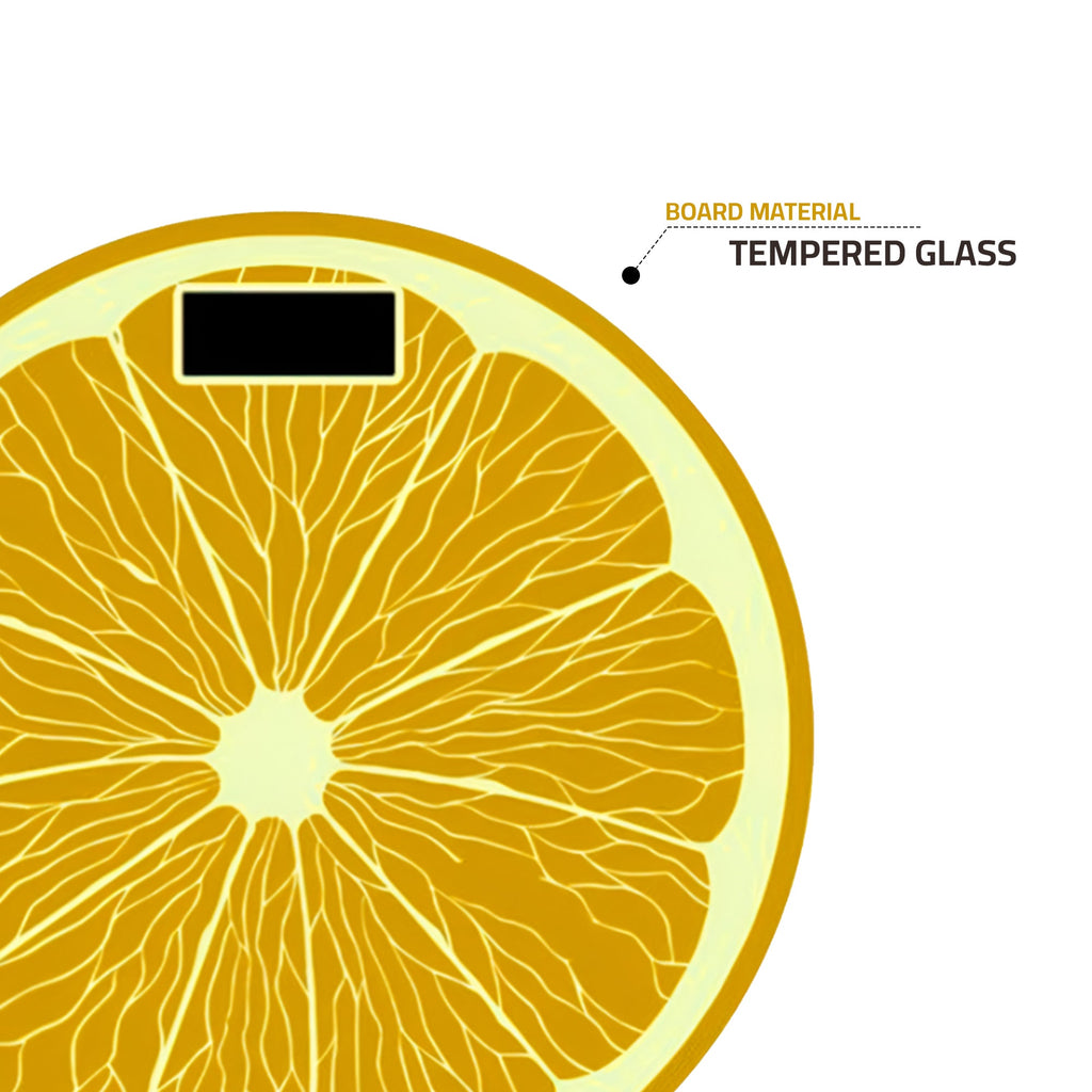 Vibrant Orange Lemon Digital Body Weight Scale, USB Rechargeable, Glass Platform