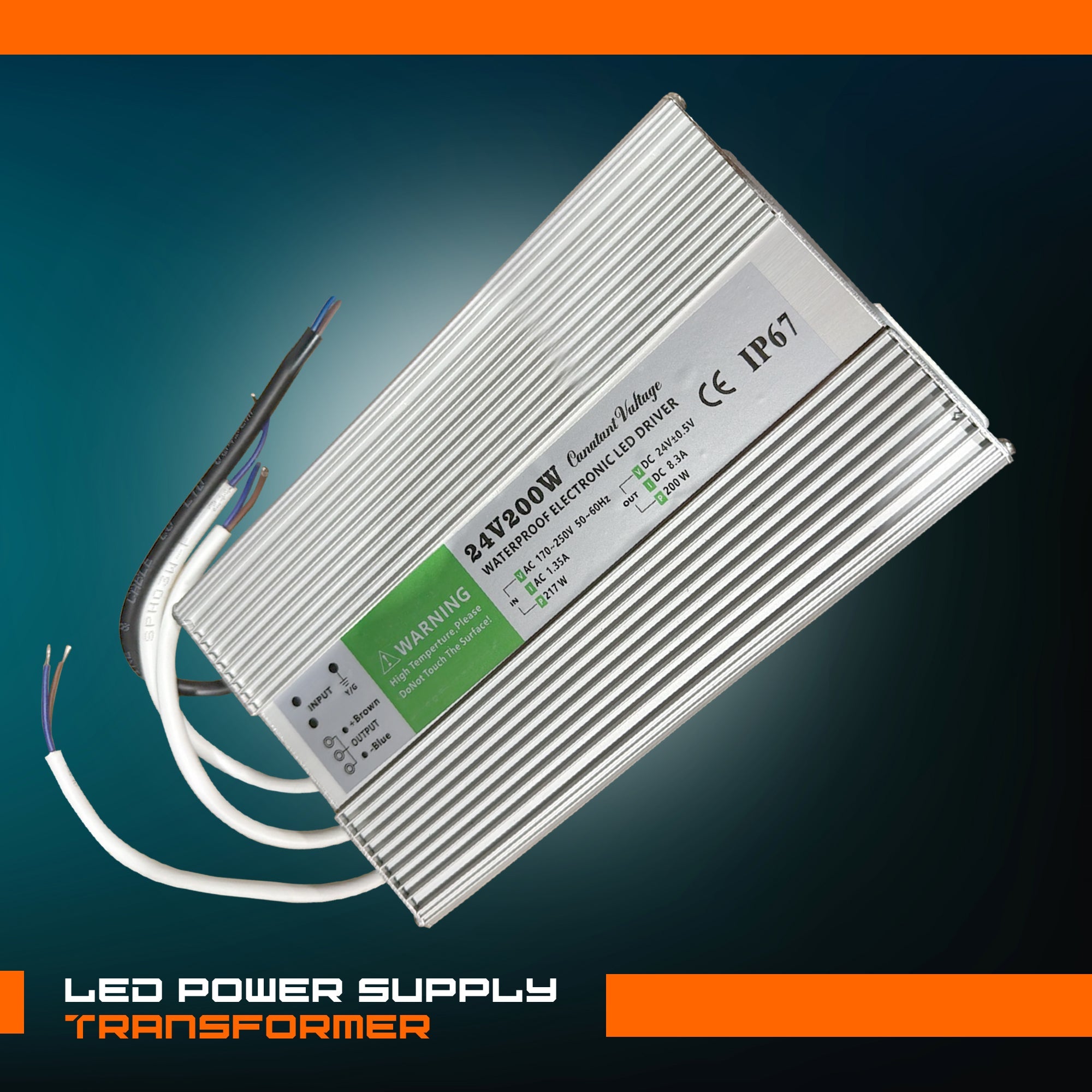 DC 24V 8.3A 200W IP67 Waterproof LED Driver Power Supply Transformer