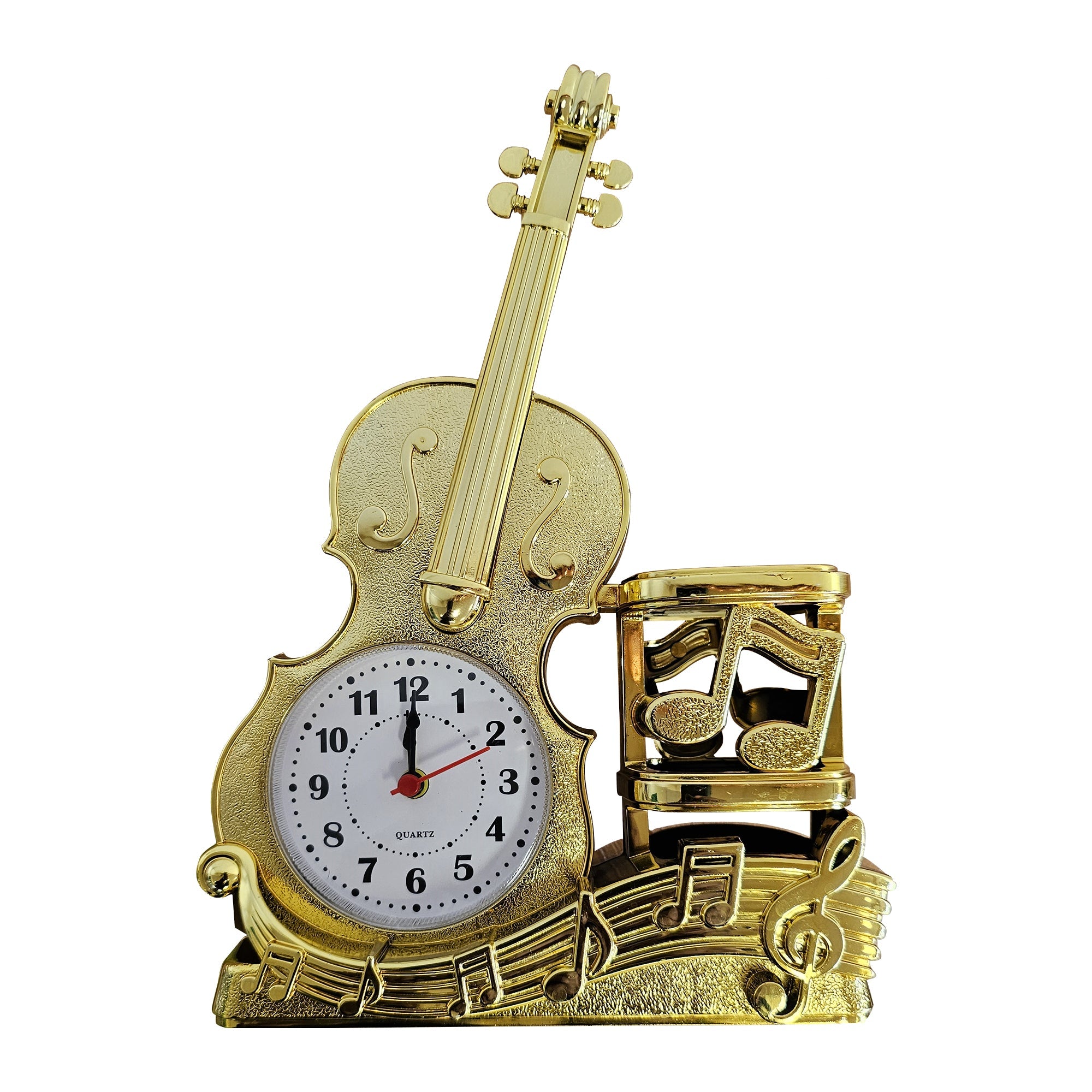 Violin Shape Mini Alarm Clock & Pen Holder for Home Decorations ~5225