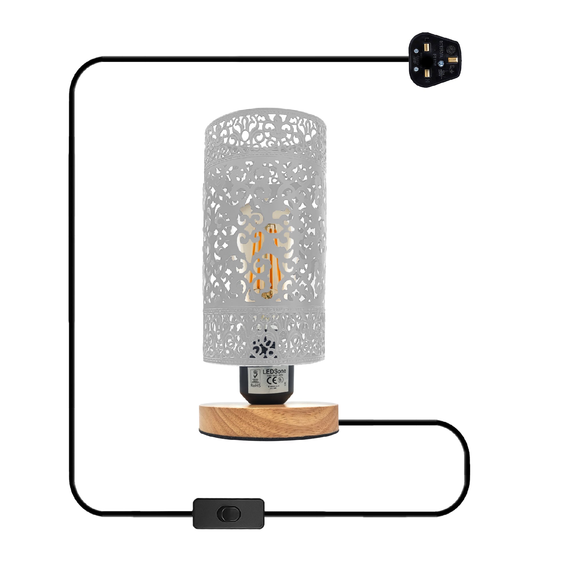 Industrial Metal Wire Cage Bedside Table Lamp with Wooden Base