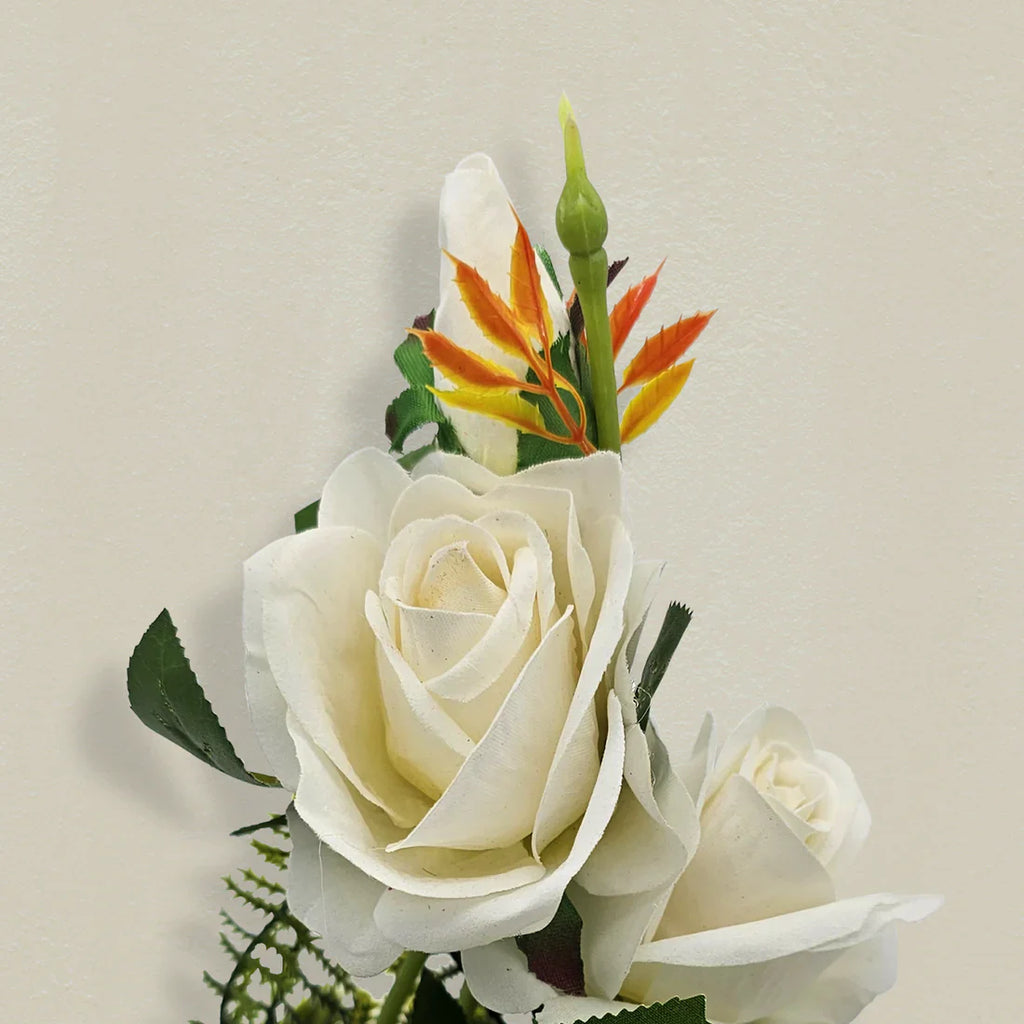 Artificial Silk Rose Flower Set with Elegant White Pot 2 Pack