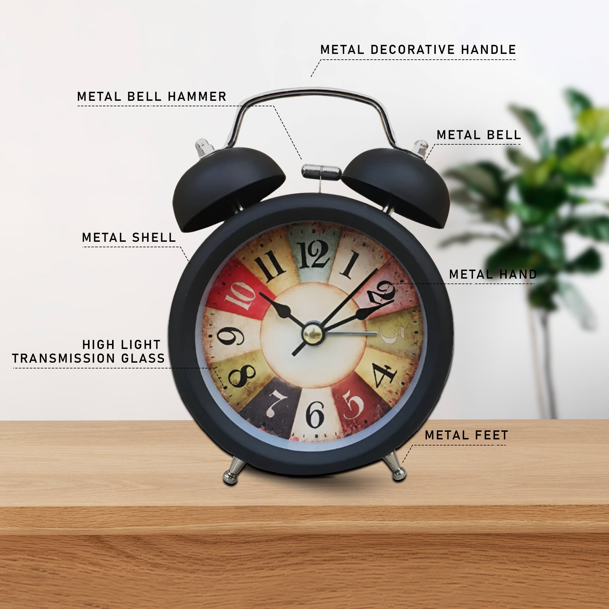 Black Twin Bell Bedside Alarm Clocks (Modern & Battery Operated)  ~5220