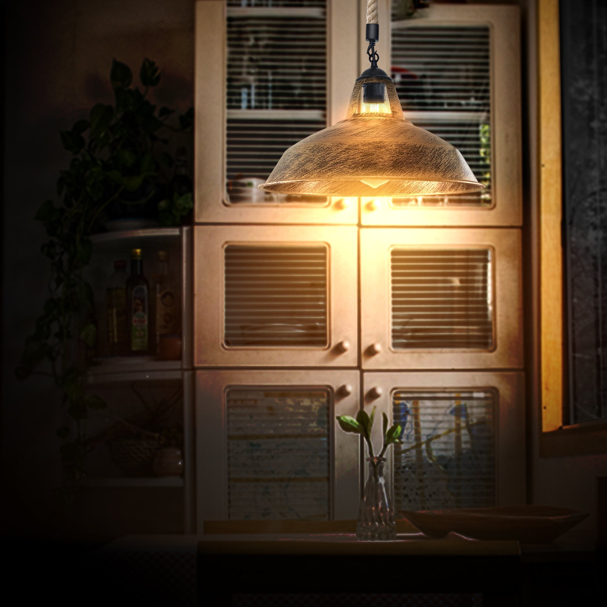 Rustic Industrial E27 Edison Hemp Rope Pendant Light Fixture Barn Home