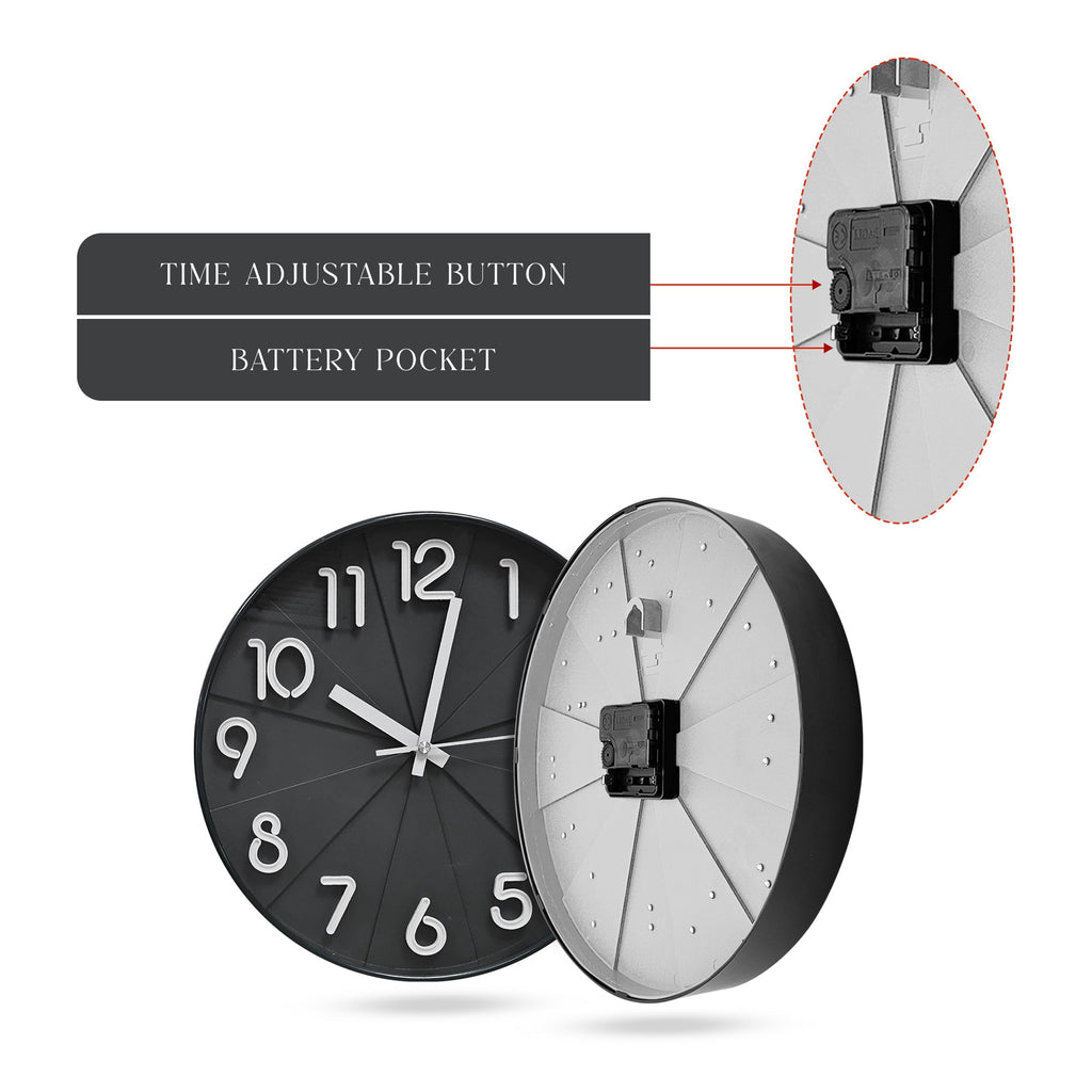 Modern Silent Non Ticking Round Wall Clock with Glass Face