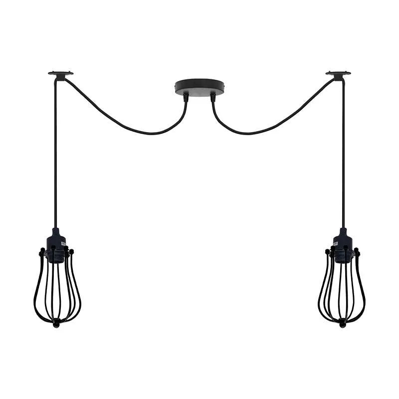 Industrial Modern Black 2-Head Cage Ceiling Pendant Lamp Spider Hanging Light Fixture