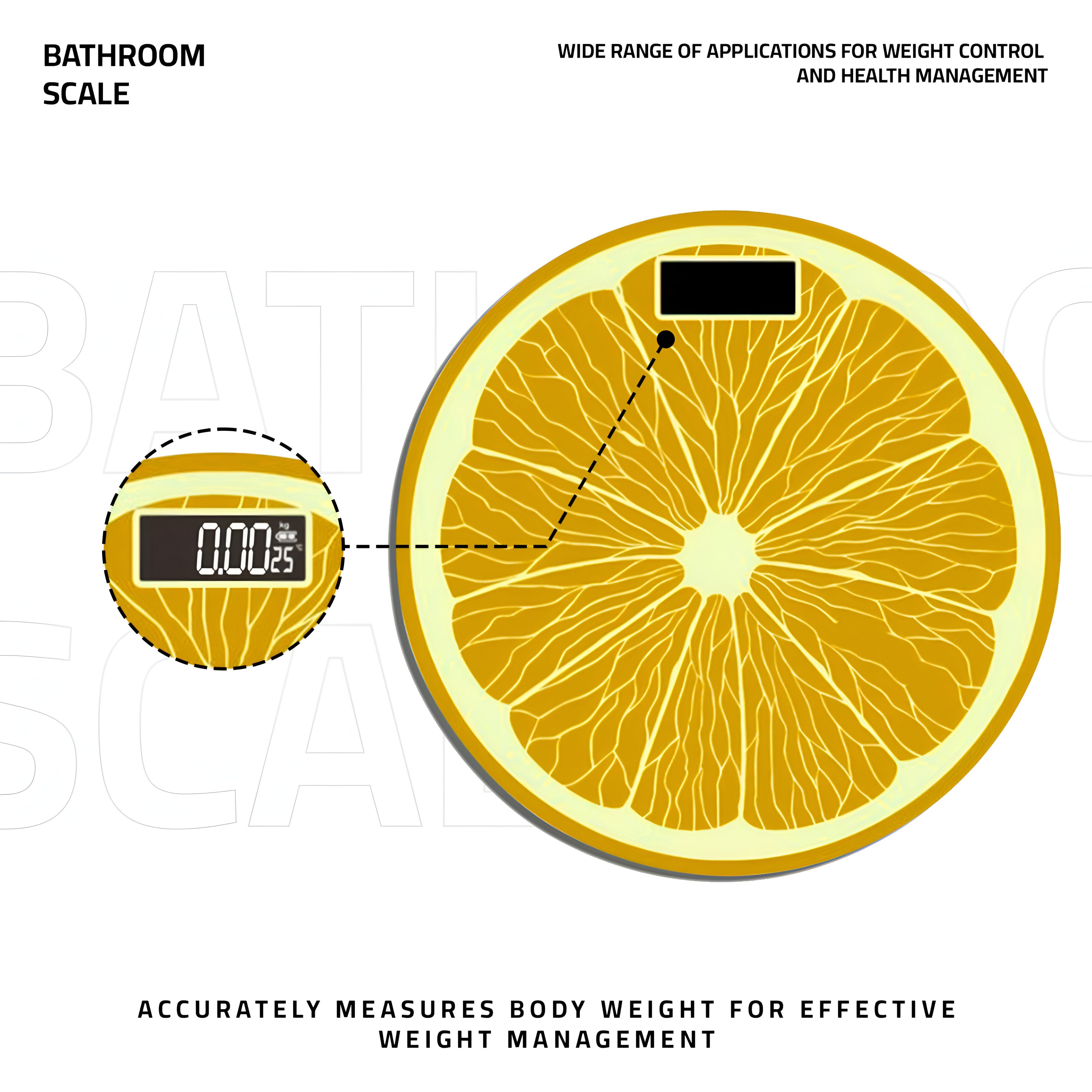 Vibrant Orange Lemon Digital Body Weight Scale with USB Charging & LCD Display