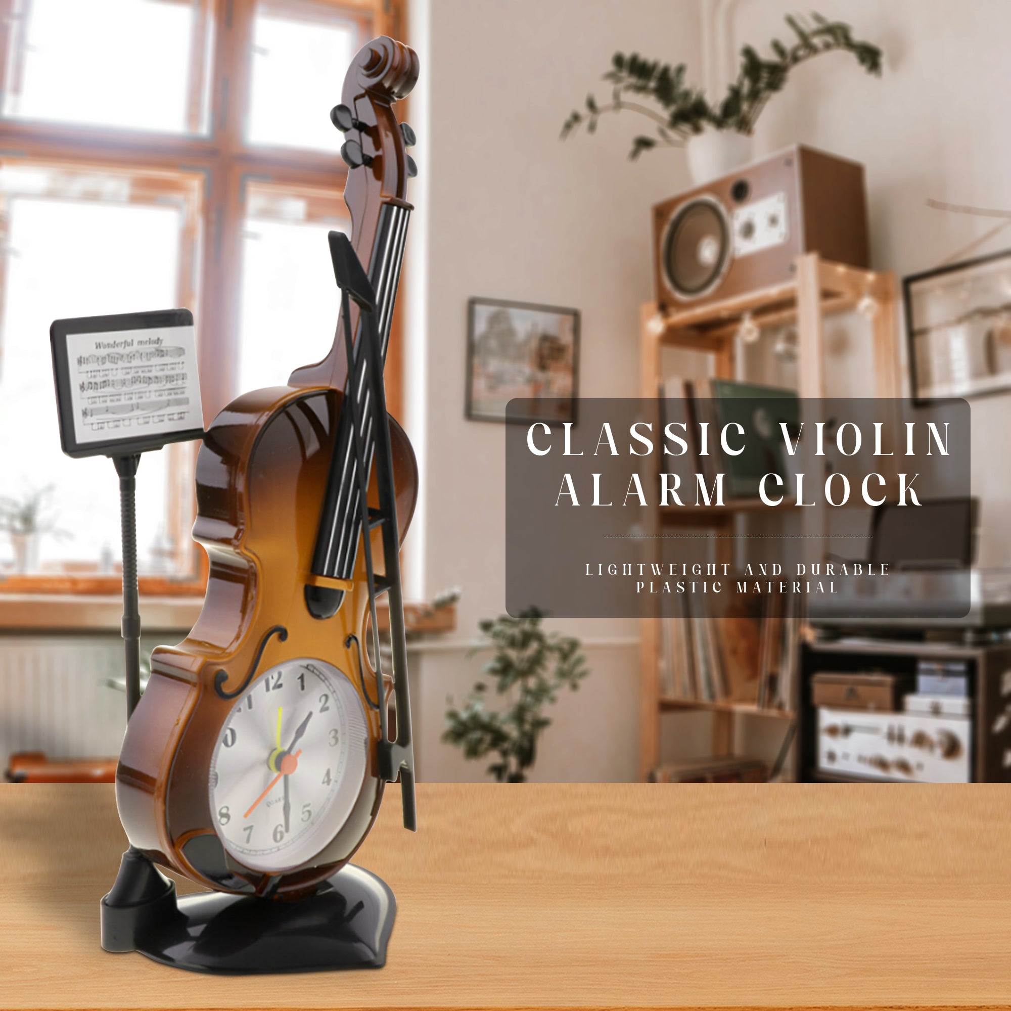 Violin Design Alarm Clock-Creative Bedside Clock for Music Lovers~5224