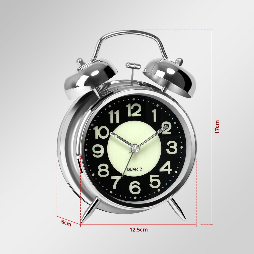 Retro Twin Bell Loud Bedside Alarm Clock Battery Operated Analogue