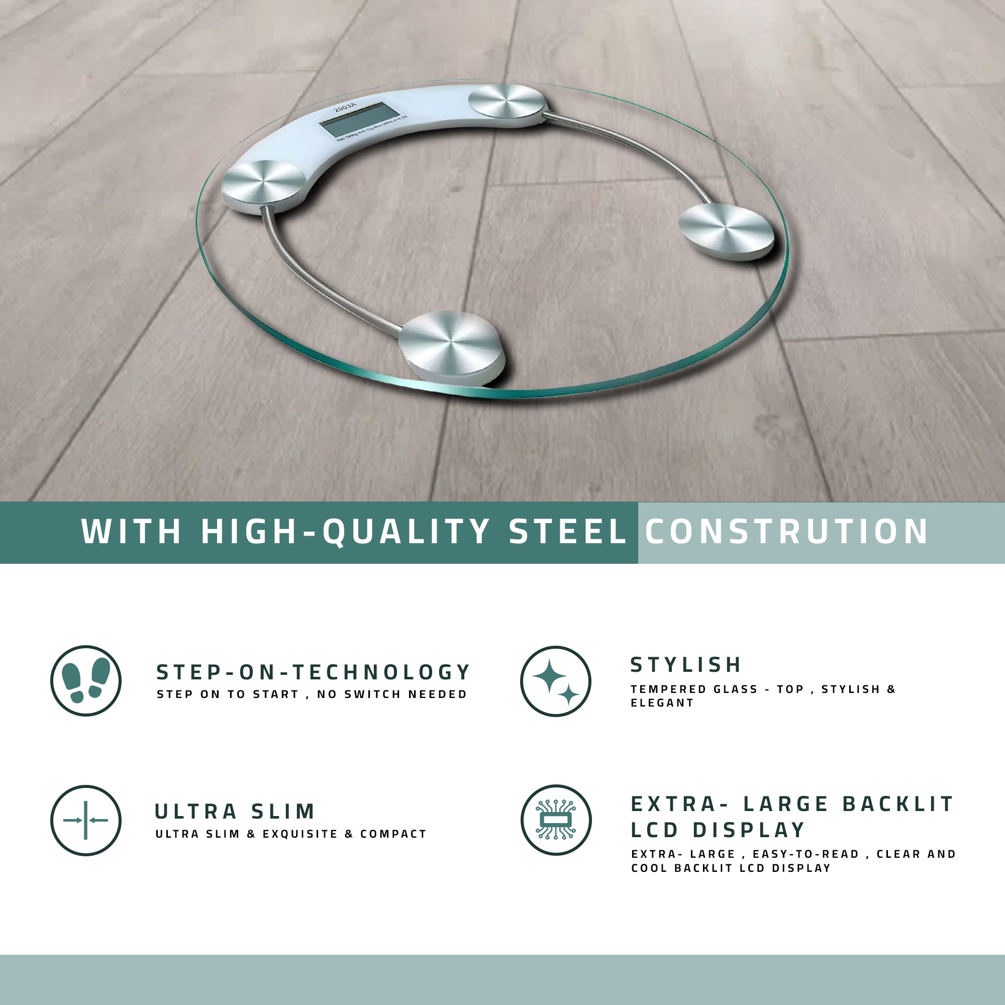 High Precision Round Tempered Glass Digital Body Weight Bathroom Scale