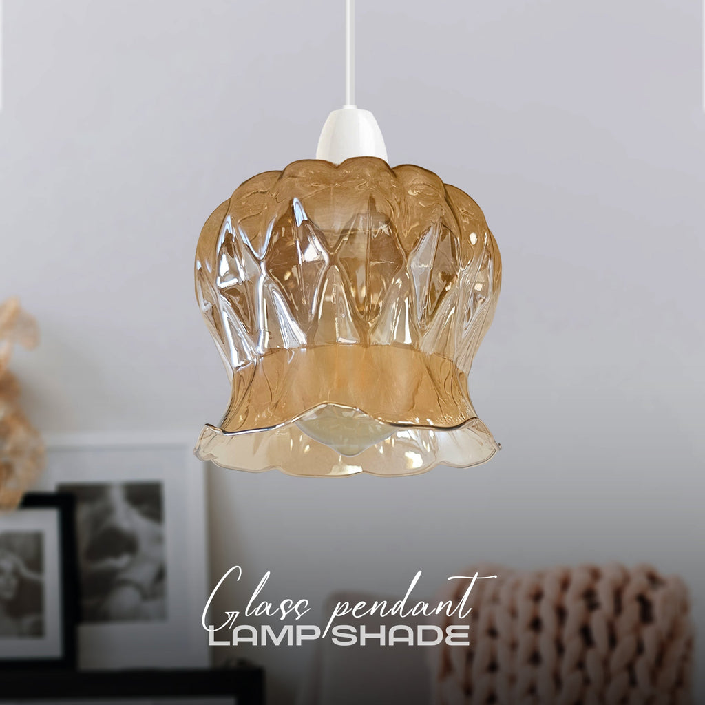 Modern Floral Glass Pendant Light Shade Easy Fit Chrome Finish