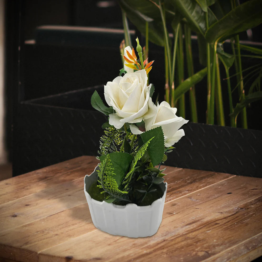 Lifelike Artificial Rose Flower Arrangement with Decorative Vase for Home