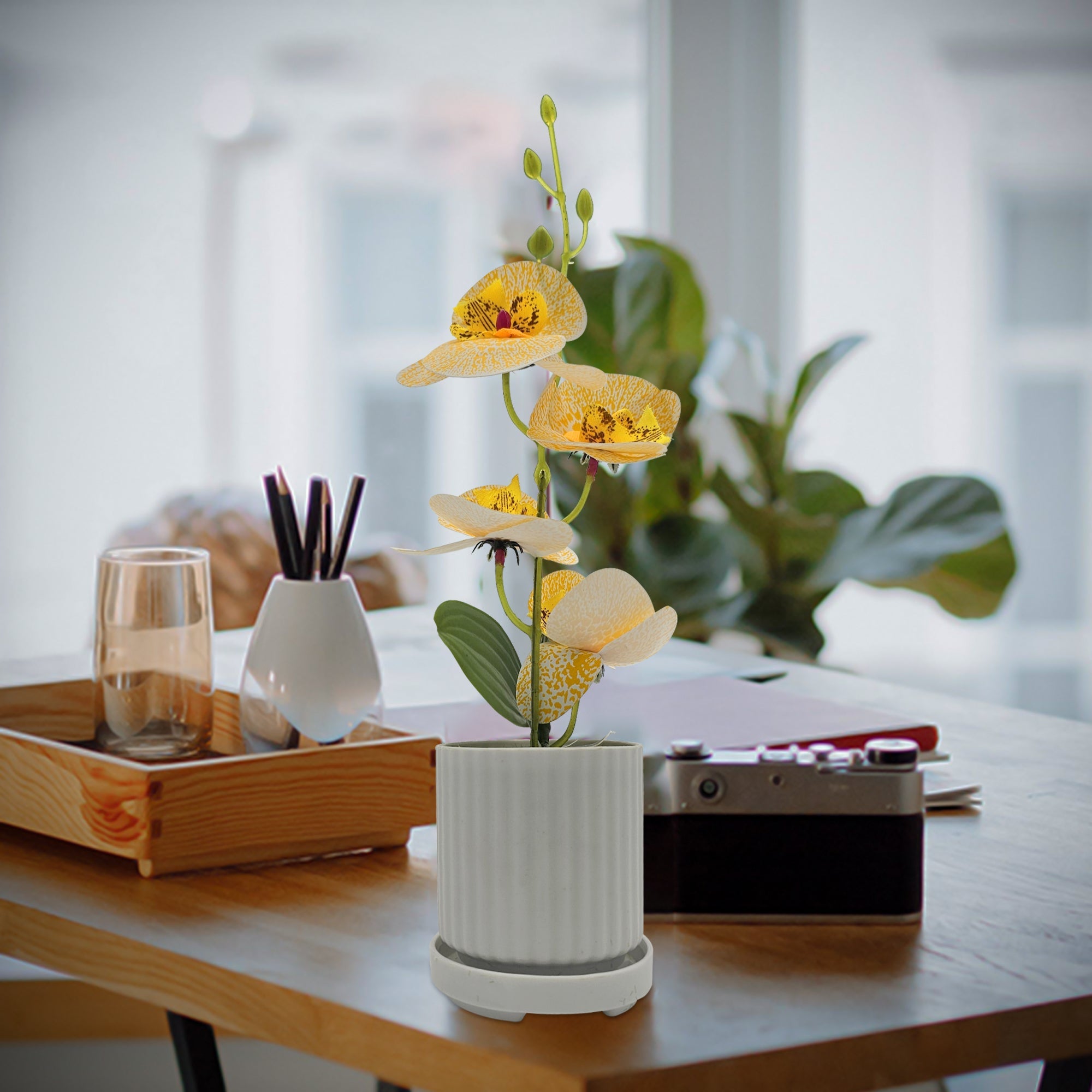 Elegant Artificial Orchid Silk Flower Arrangements in Stylish White Vases