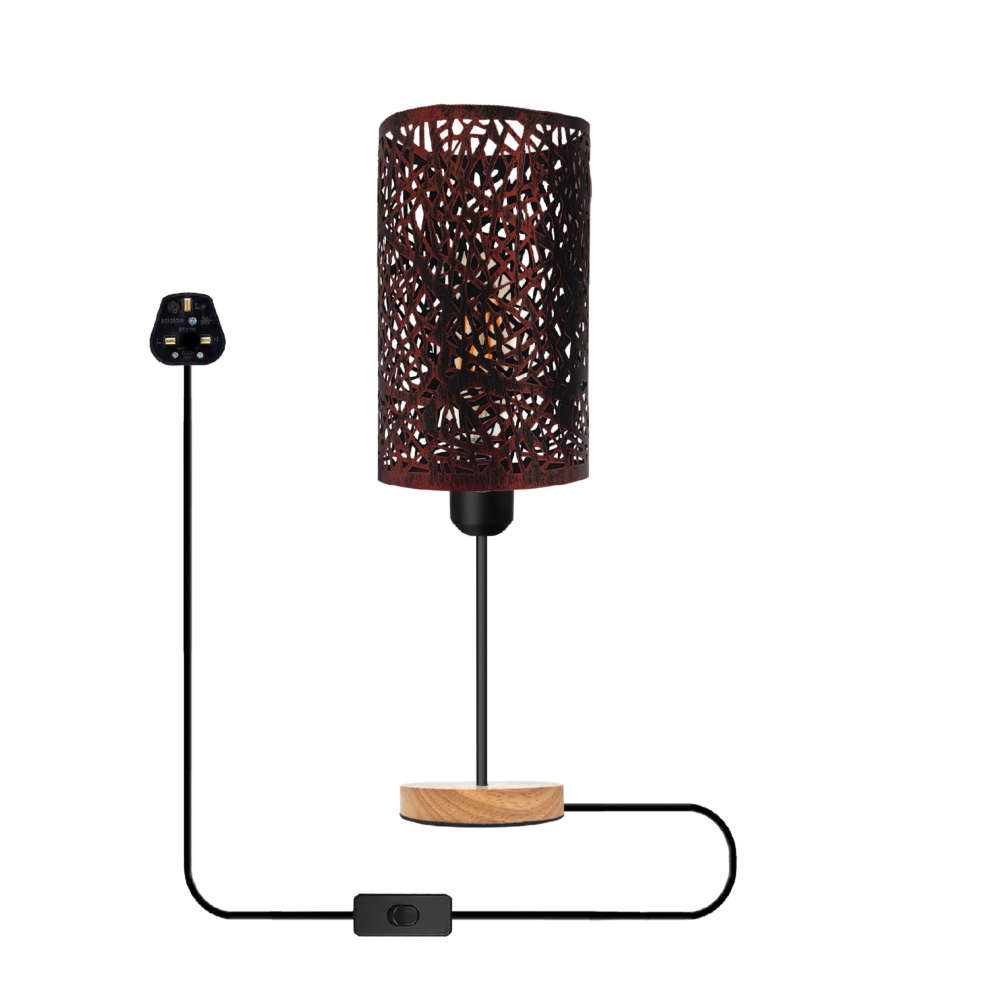 Modern Industrial Wire Cage Table Lamp with Natural Wood Base
