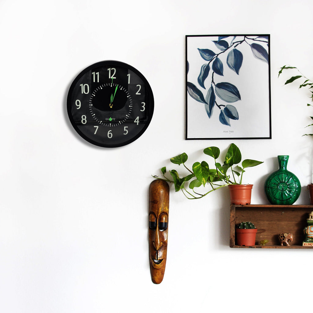 Modern Black Round Wall Clock Silent Non-Ticking Glass Face