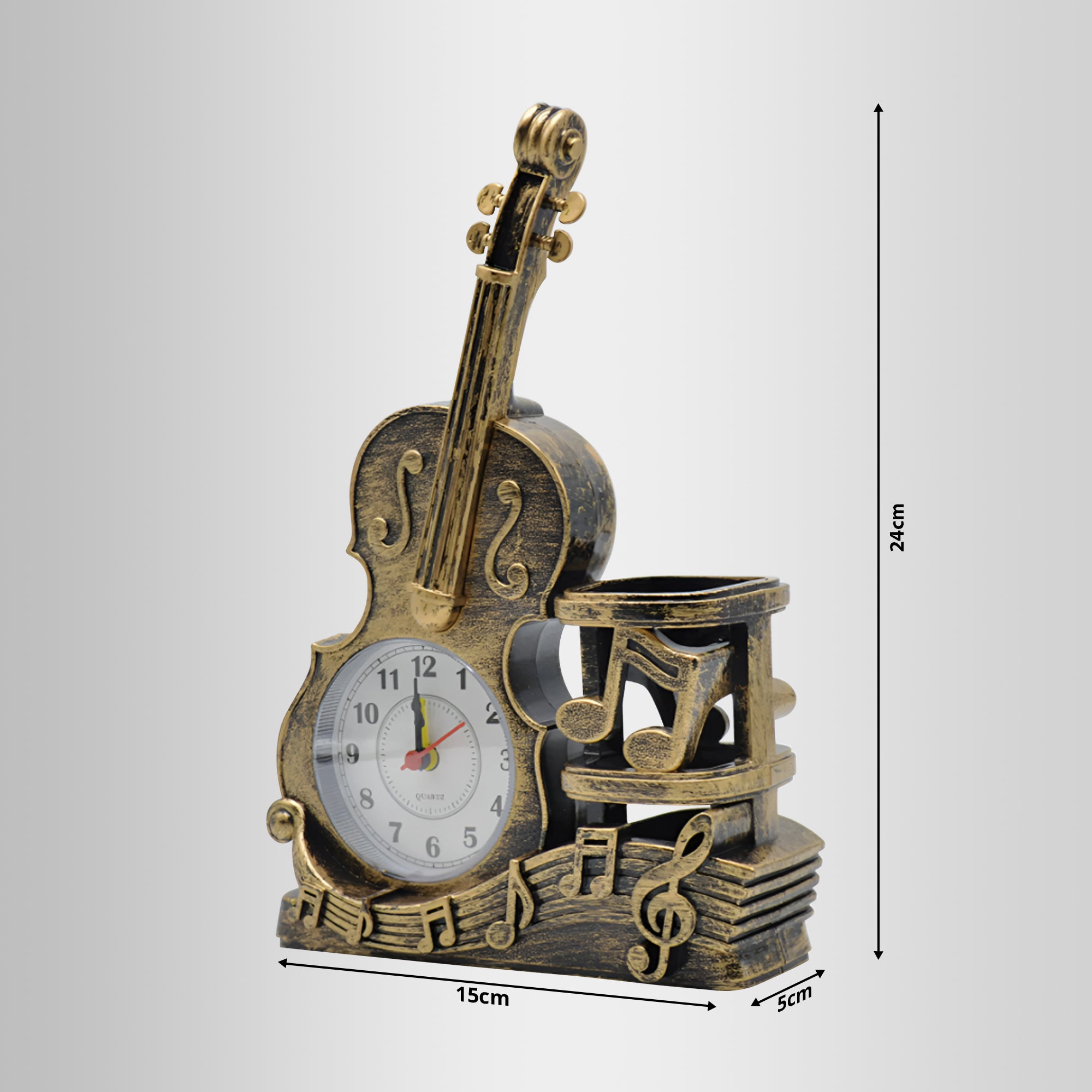 Whimsical Violin Alarm Clock & Pen Holder for Creative Desk Organization