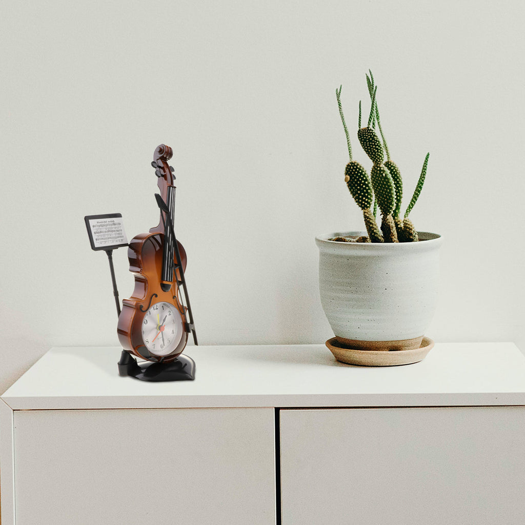 Elegant Violin Design Alarm Clock for Music Lovers, Decorative Bedside Table Clock