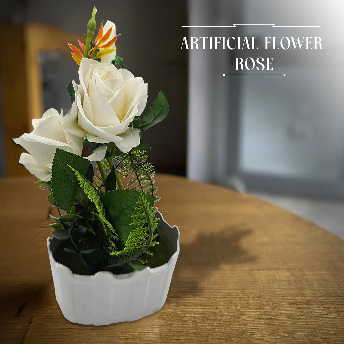 Lifelike Artificial Rose Flower Arrangement with Decorative Vase for Home