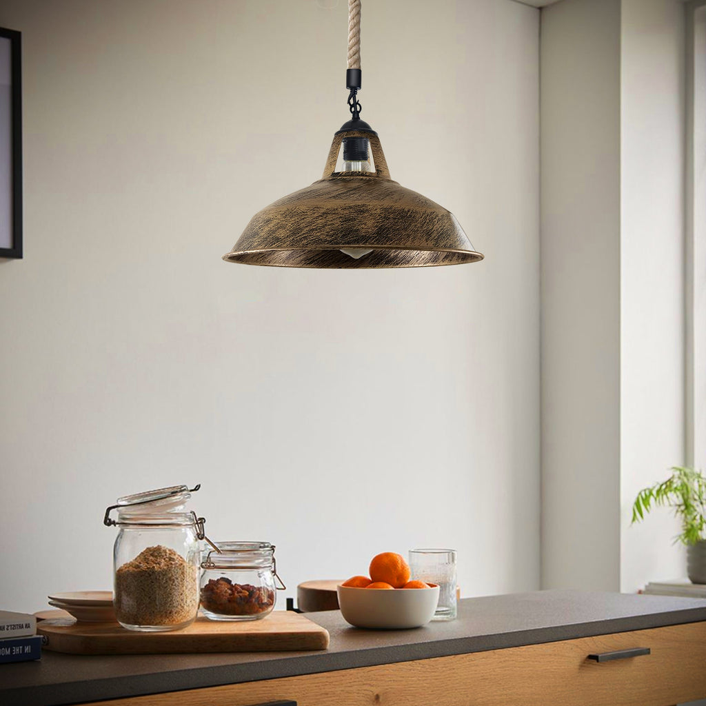 Rustic Industrial E27 Edison Hemp Rope Pendant Light Fixture Barn Home