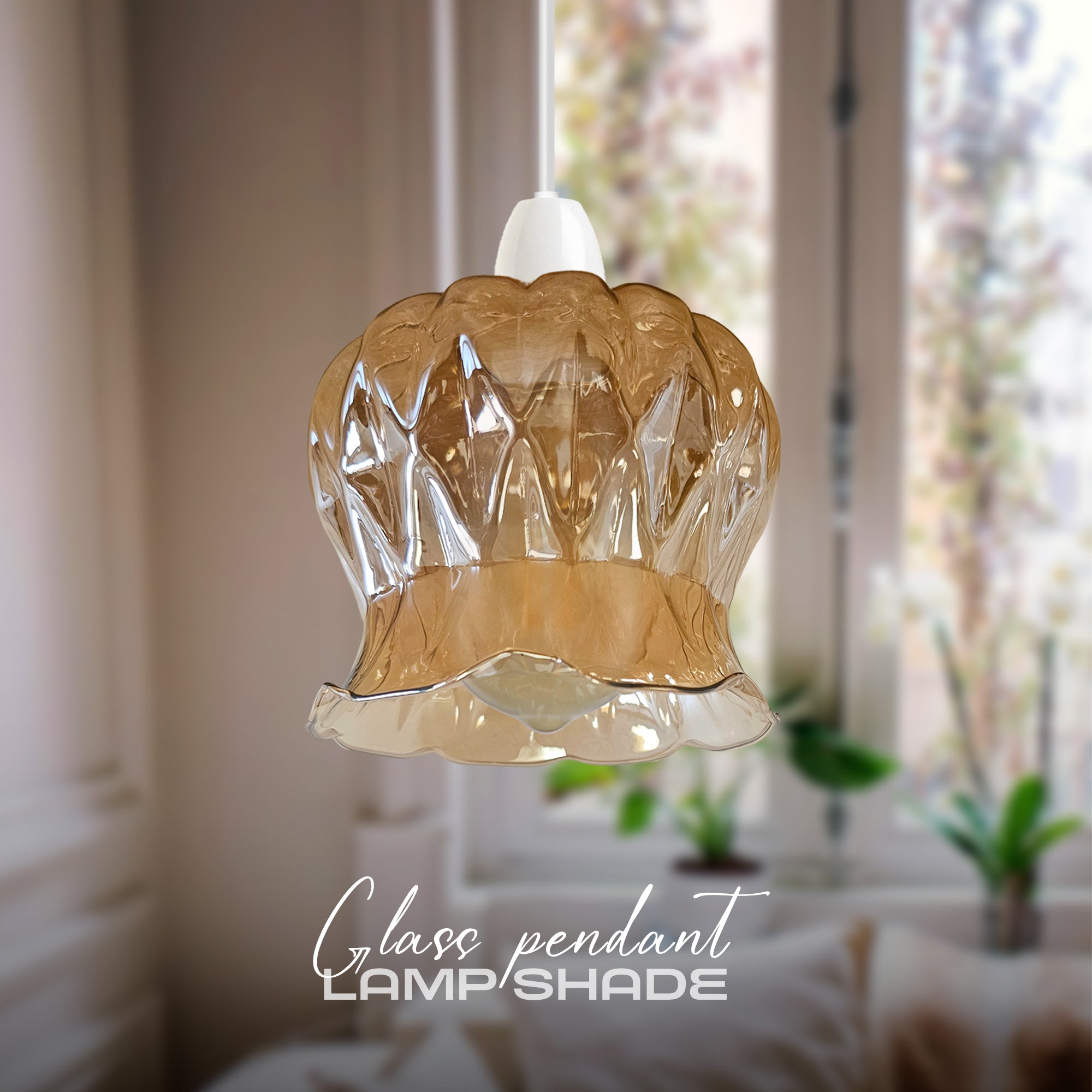 Modern Floral Glass Pendant Light Shade Easy Fit Chrome Finish