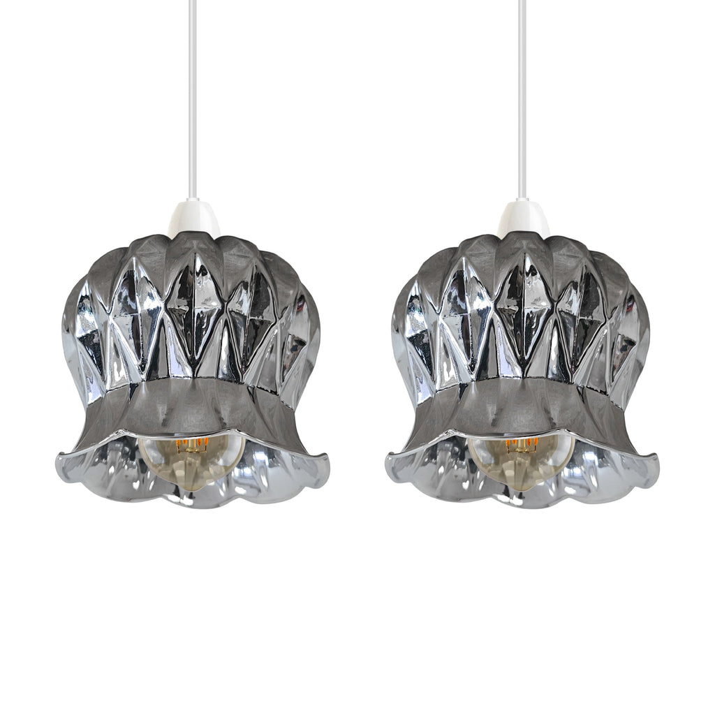 Modern Floral Glass Pendant Light Shade Easy Fit Chrome Finish