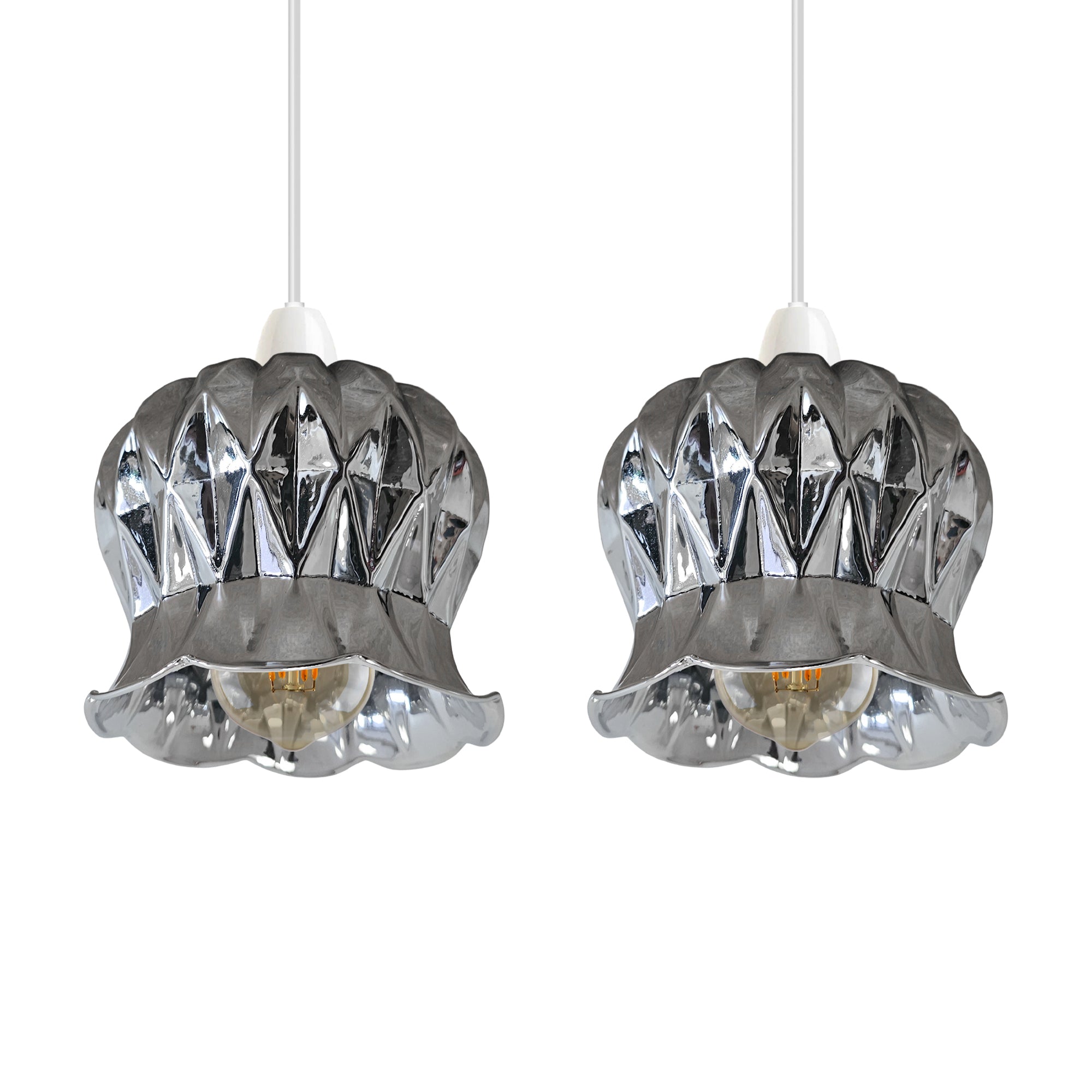Modern Floral Glass Pendant Light Shade Easy Fit Chrome Finish
