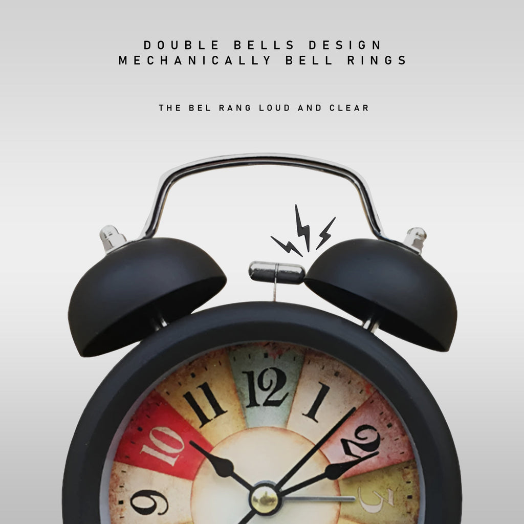 Black Twin Bell Bedside Alarm Clocks (Modern & Battery Operated)  ~5220
