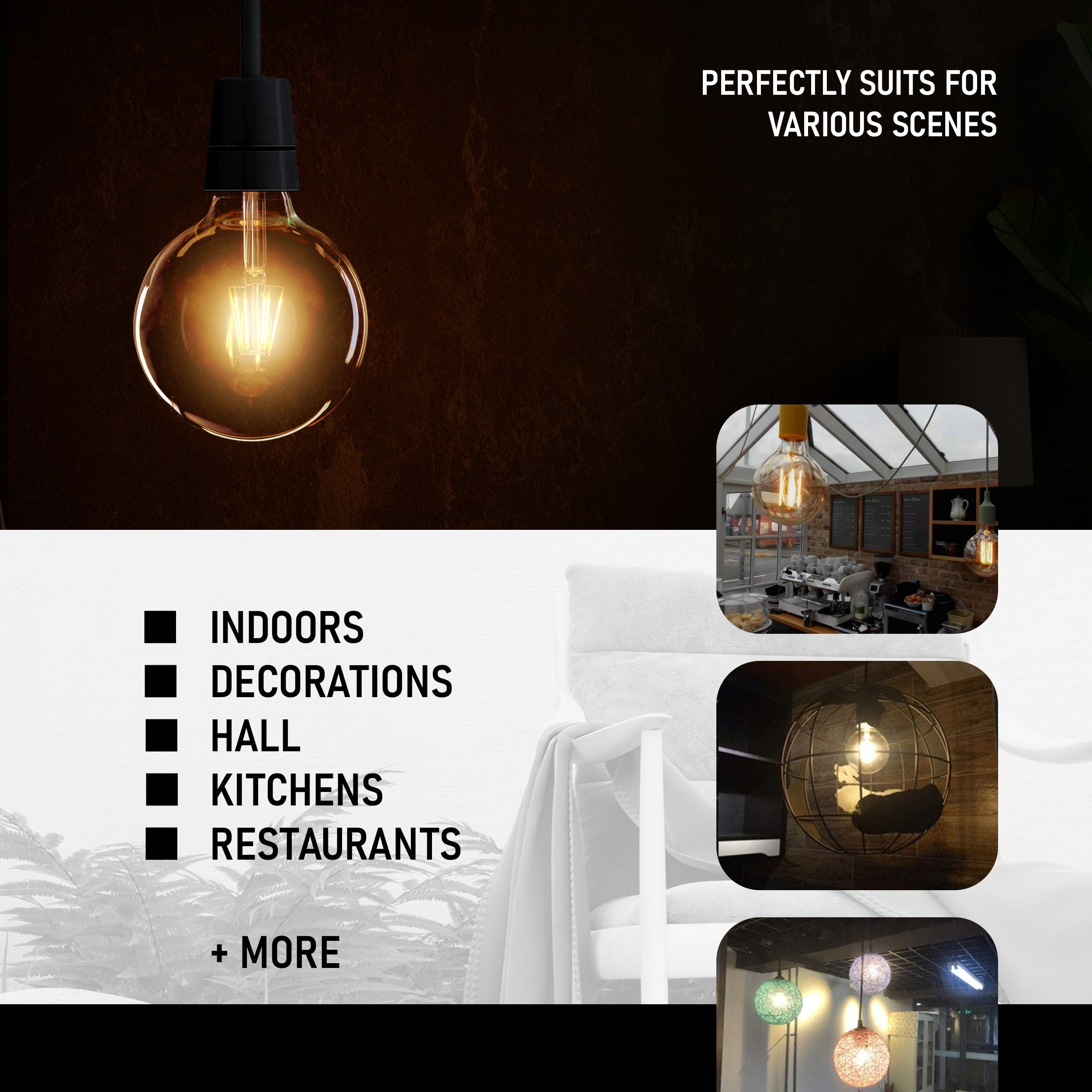 3-Pack G125 E27 8W Dimmable Vintage LED Amber Globe Bulb