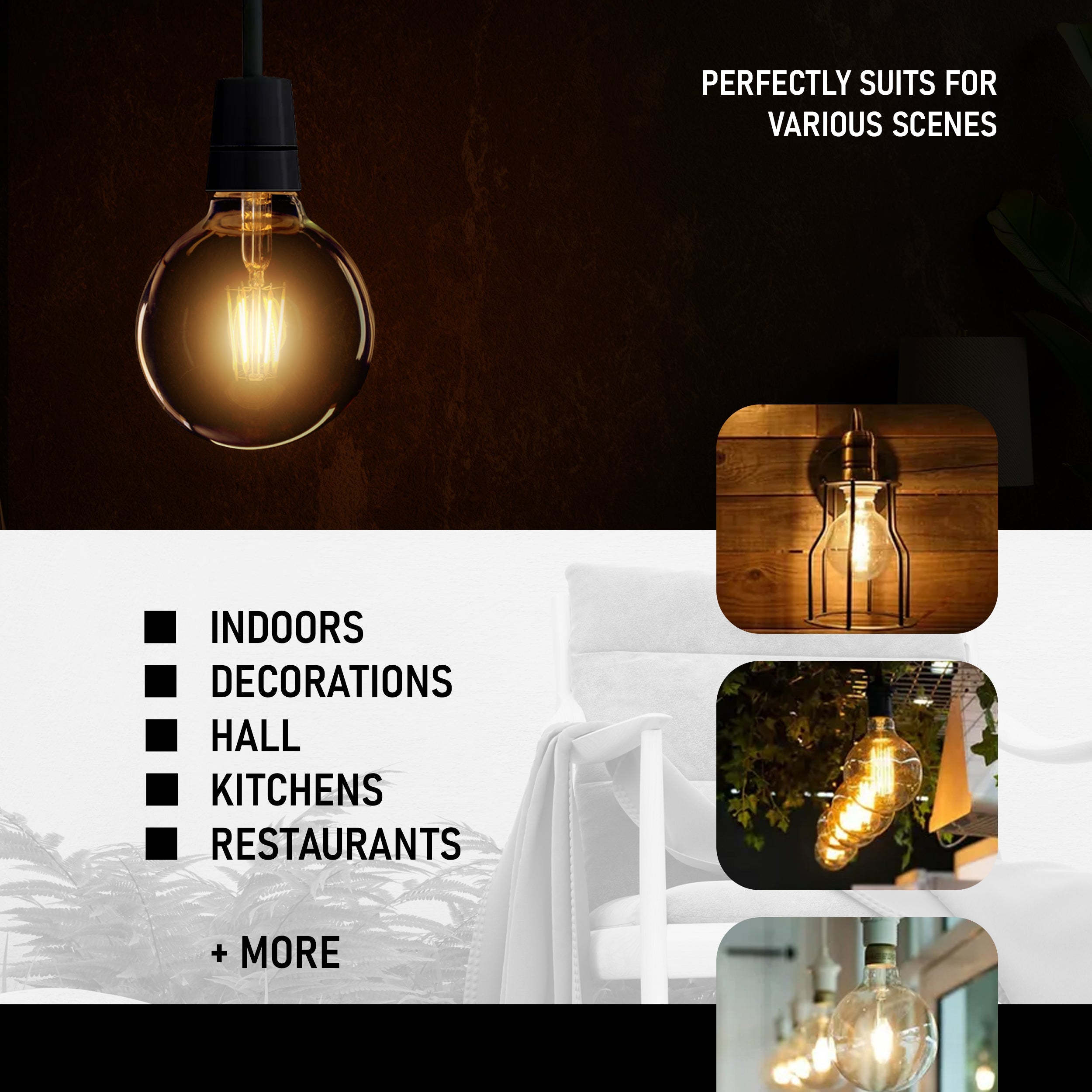 Vintage Dimmable LED Globe Light Bulb E27 Base Warm Amber Filament Style