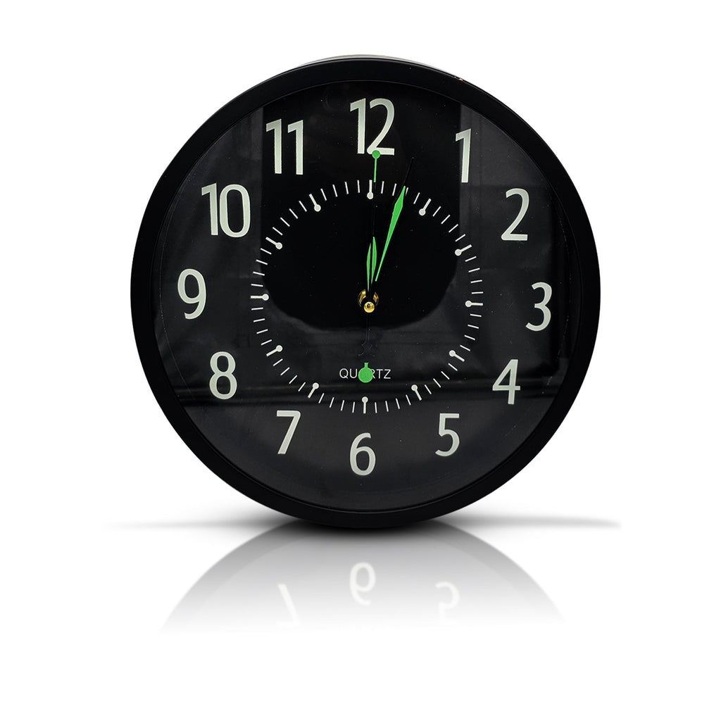 Modern Black Round Wall Clock Silent Non-Ticking Glass Face